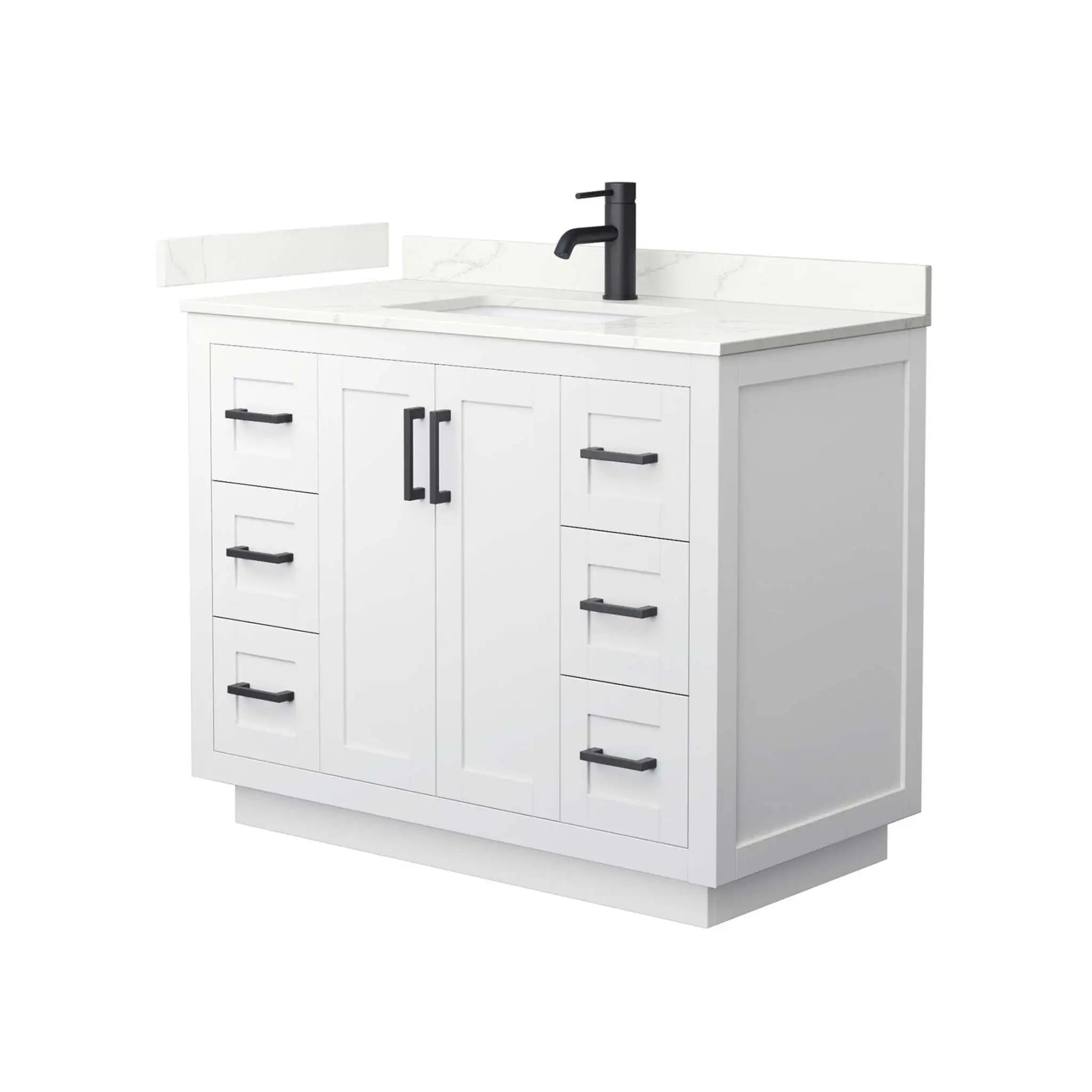 42" Miranda Single Bathroom Vanity in White with Matte Black Trim by Wyndham