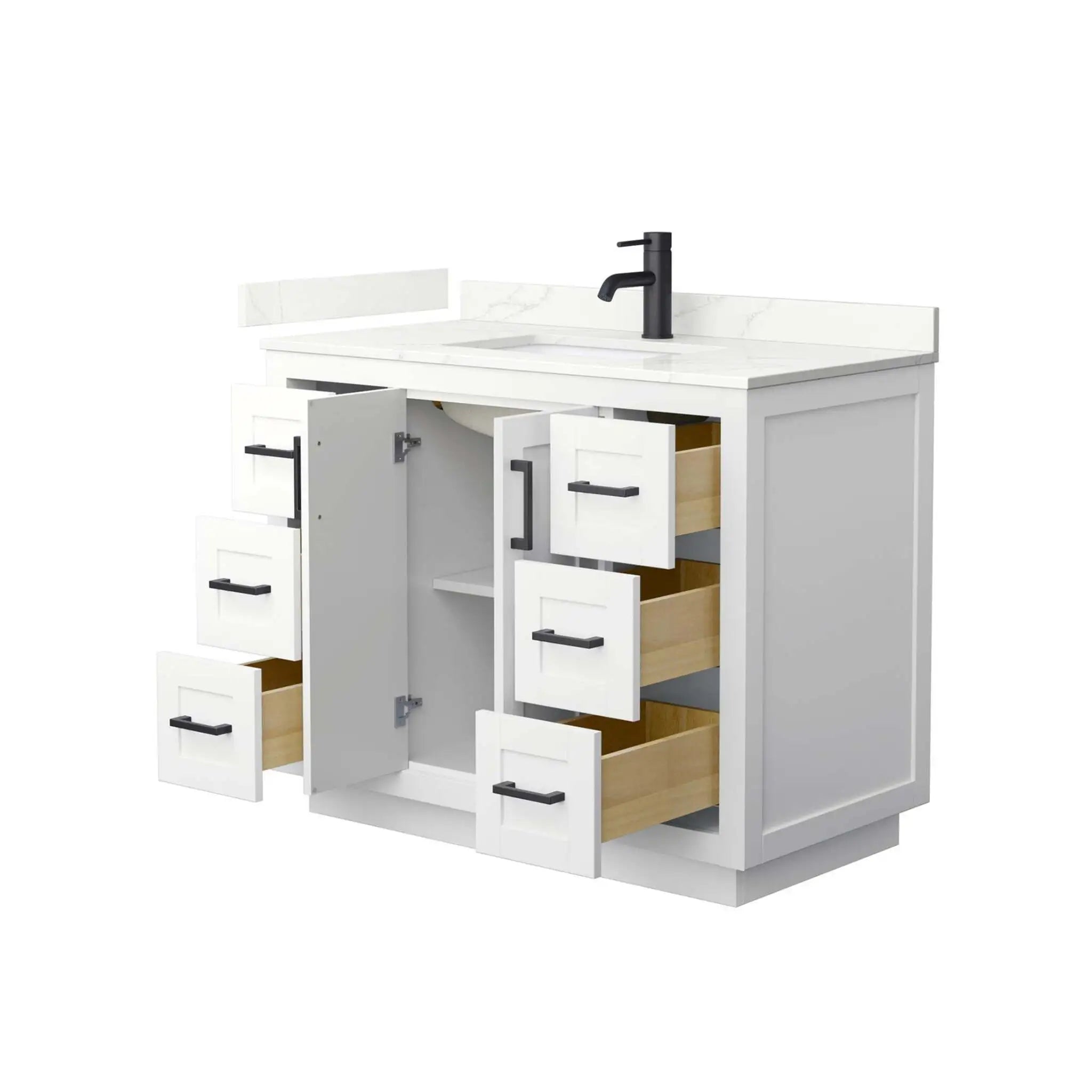 42" Miranda Single Bathroom Vanity in White with Matte Black Trim by Wyndham