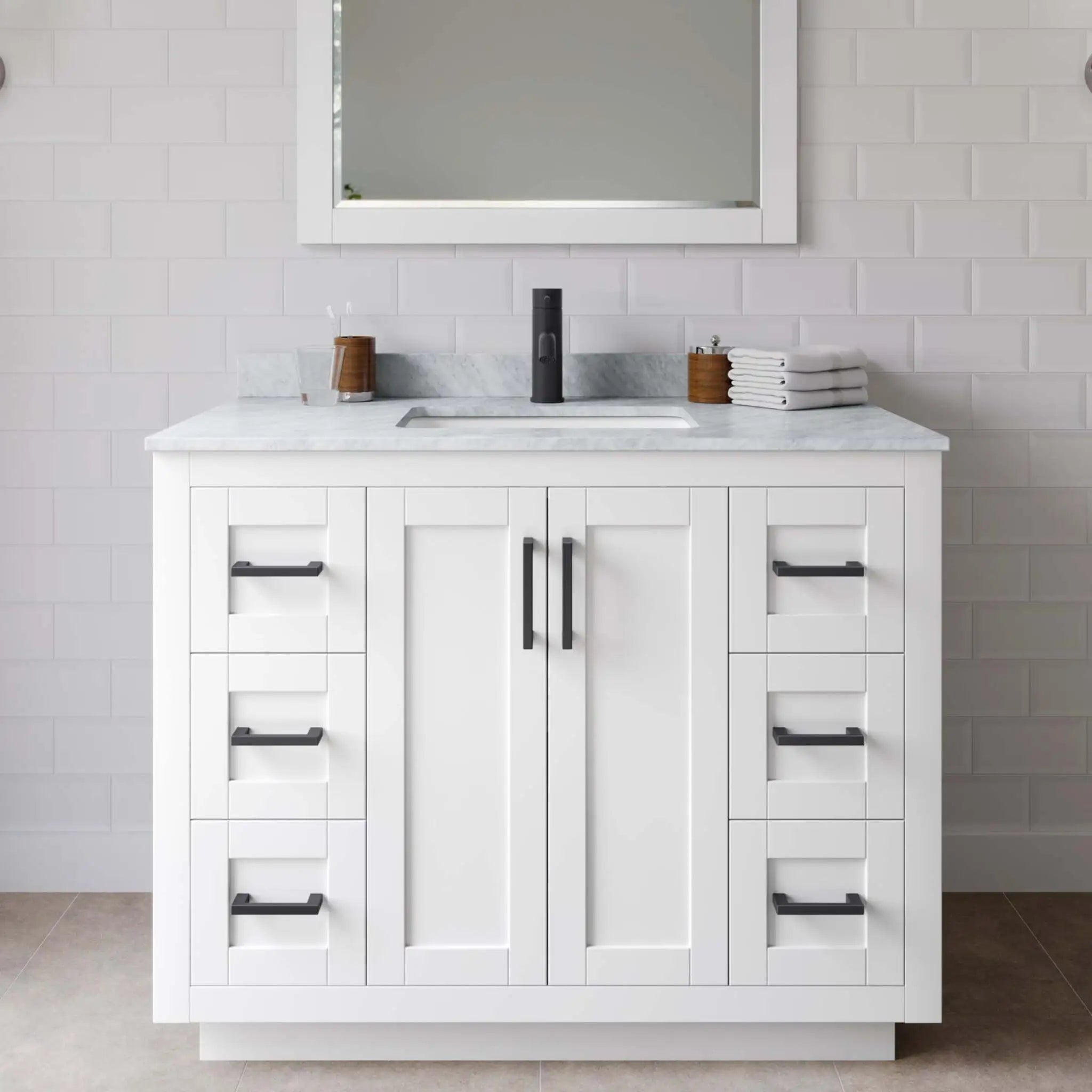 42" Miranda Single Bathroom Vanity in White with Matte Black Trim by Wyndham