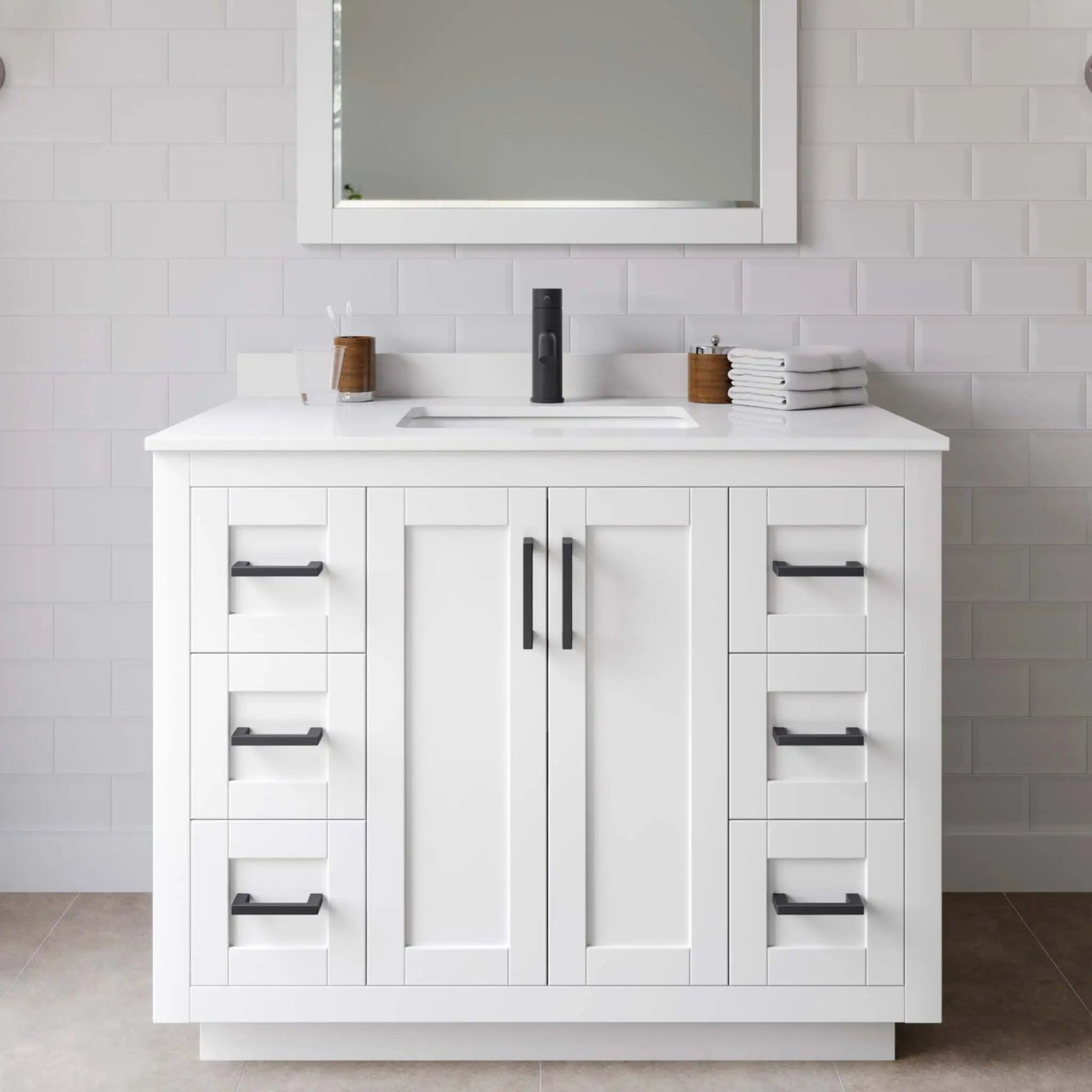 42" Miranda Single Bathroom Vanity in White with Matte Black Trim by Wyndham