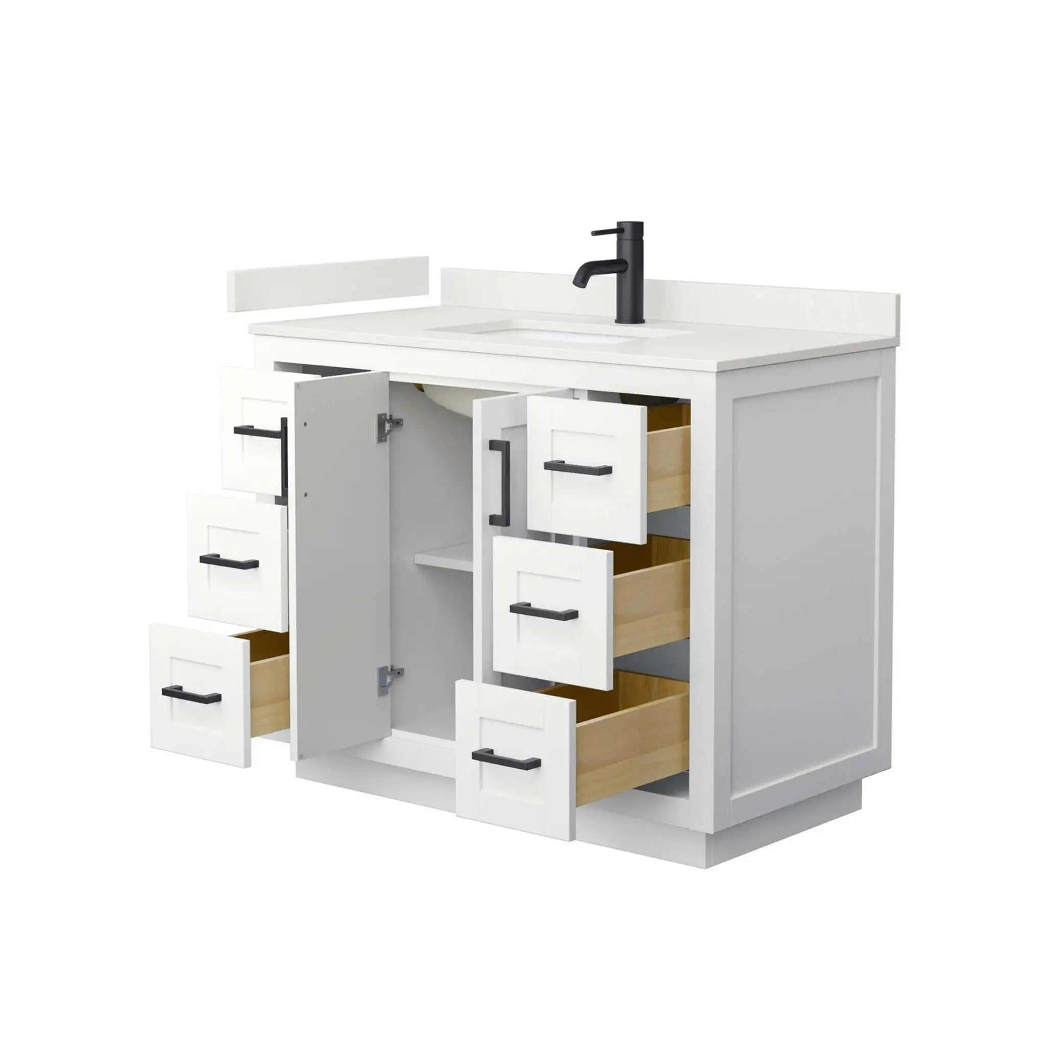 42" Miranda Single Bathroom Vanity in White with Matte Black Trim by Wyndham