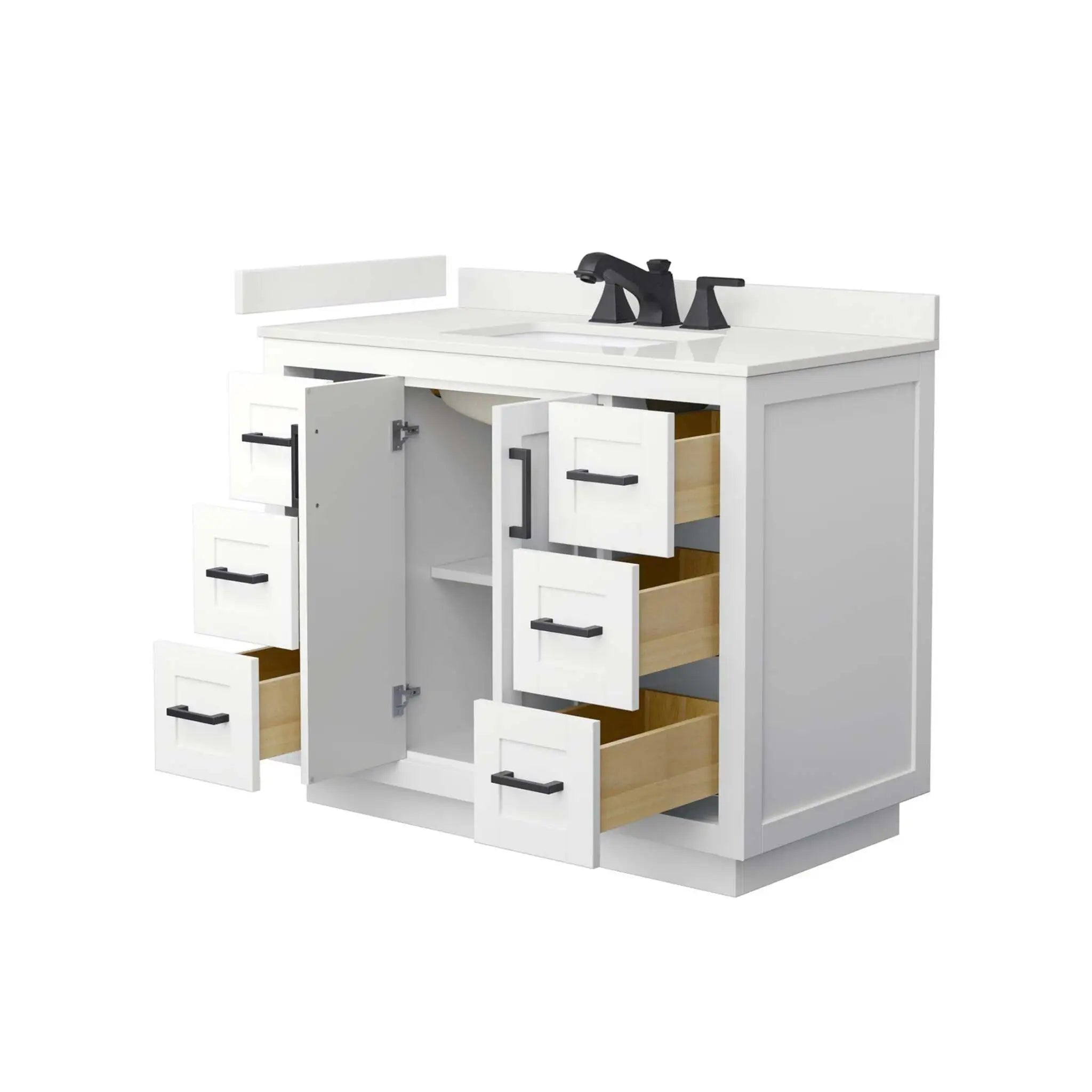 42" Miranda Single Bathroom Vanity in White with Matte Black Trim by Wyndham
