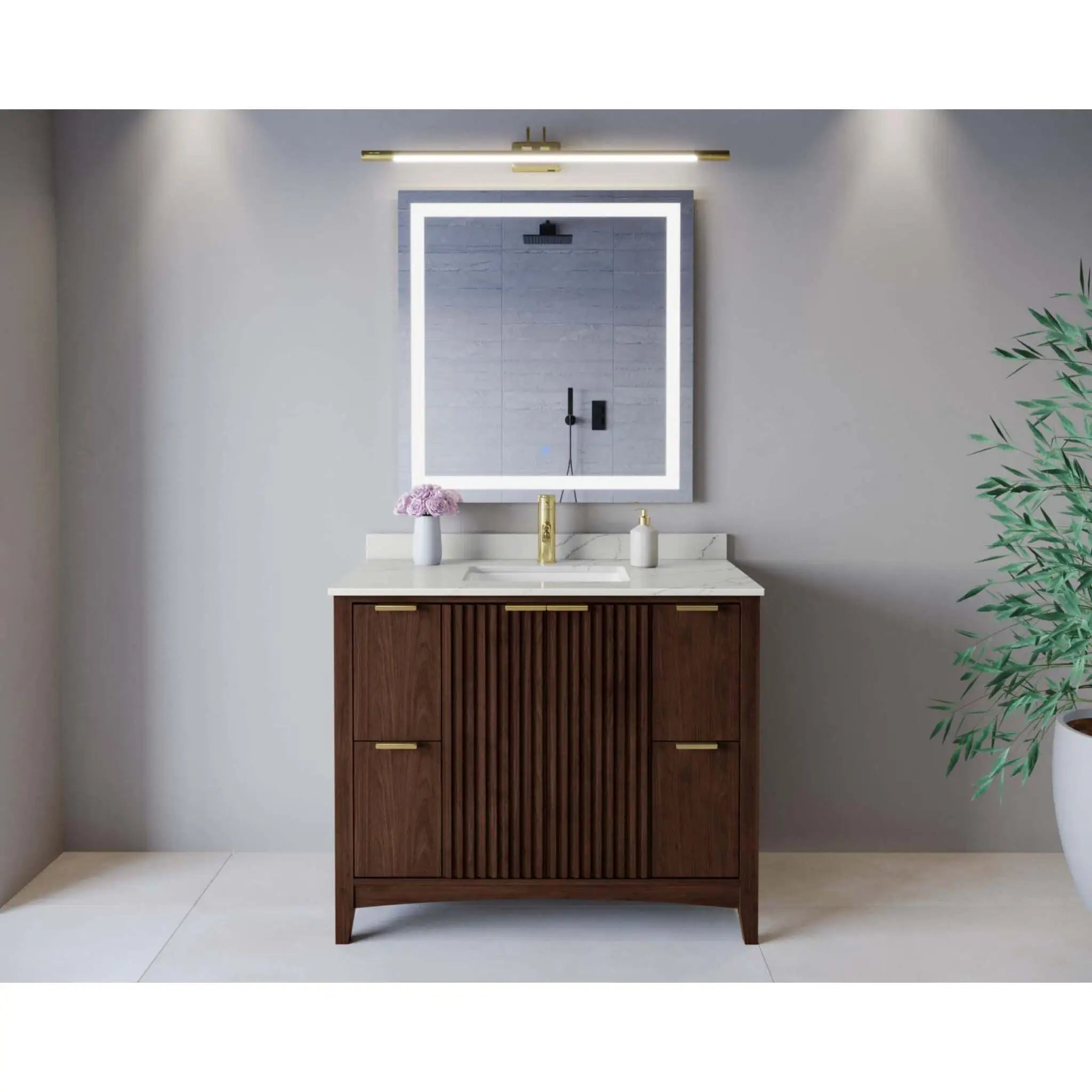 42" Palmilla Single Bathroom Vanity in Dark Walnut with Brushed Gold Trim by Wyndham