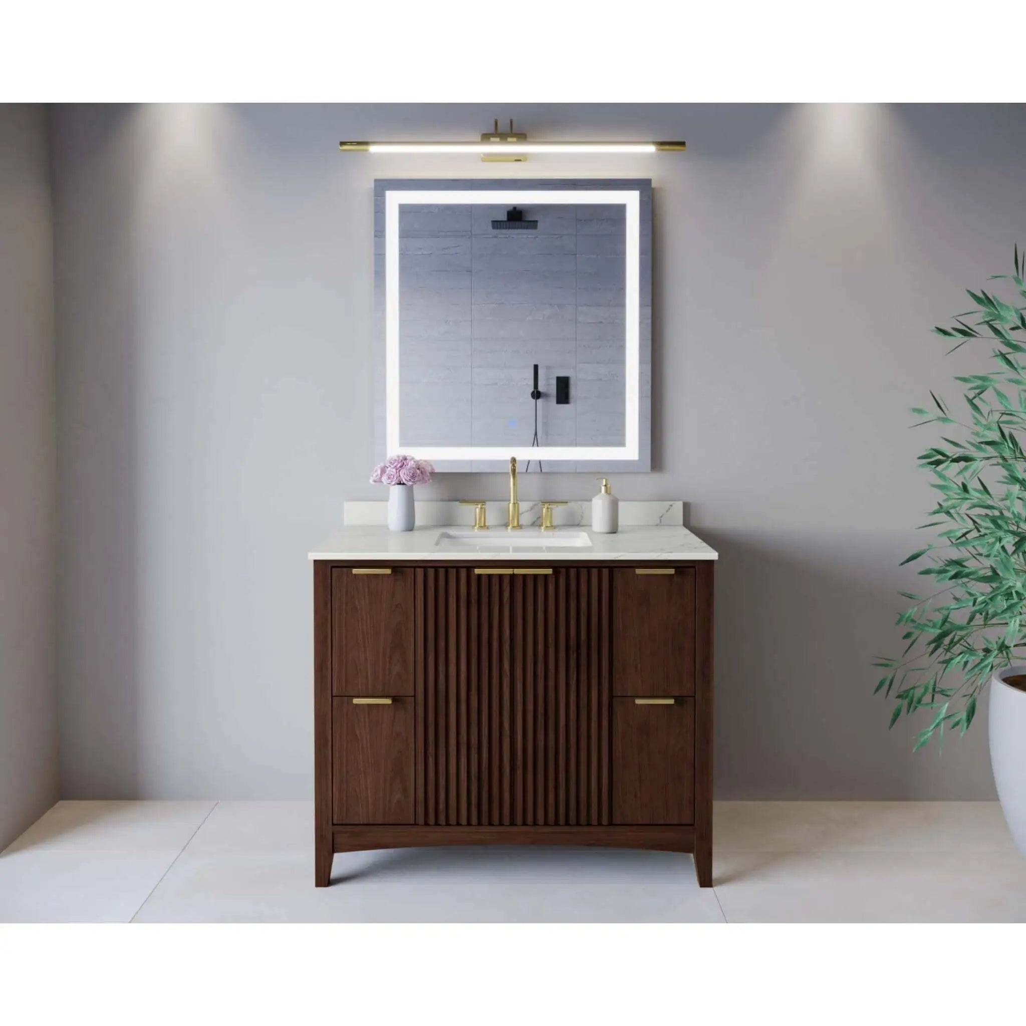 42" Palmilla Single Bathroom Vanity in Dark Walnut with Brushed Gold Trim by Wyndham