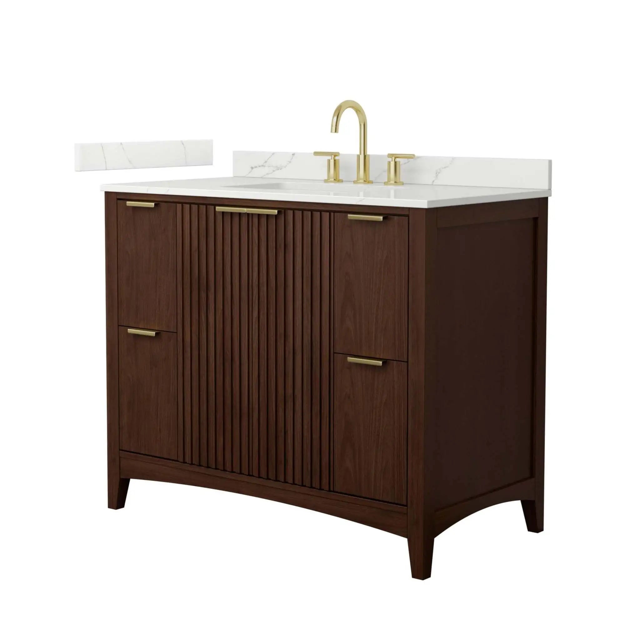 42" Palmilla Single Bathroom Vanity in Dark Walnut with Brushed Gold Trim by Wyndham