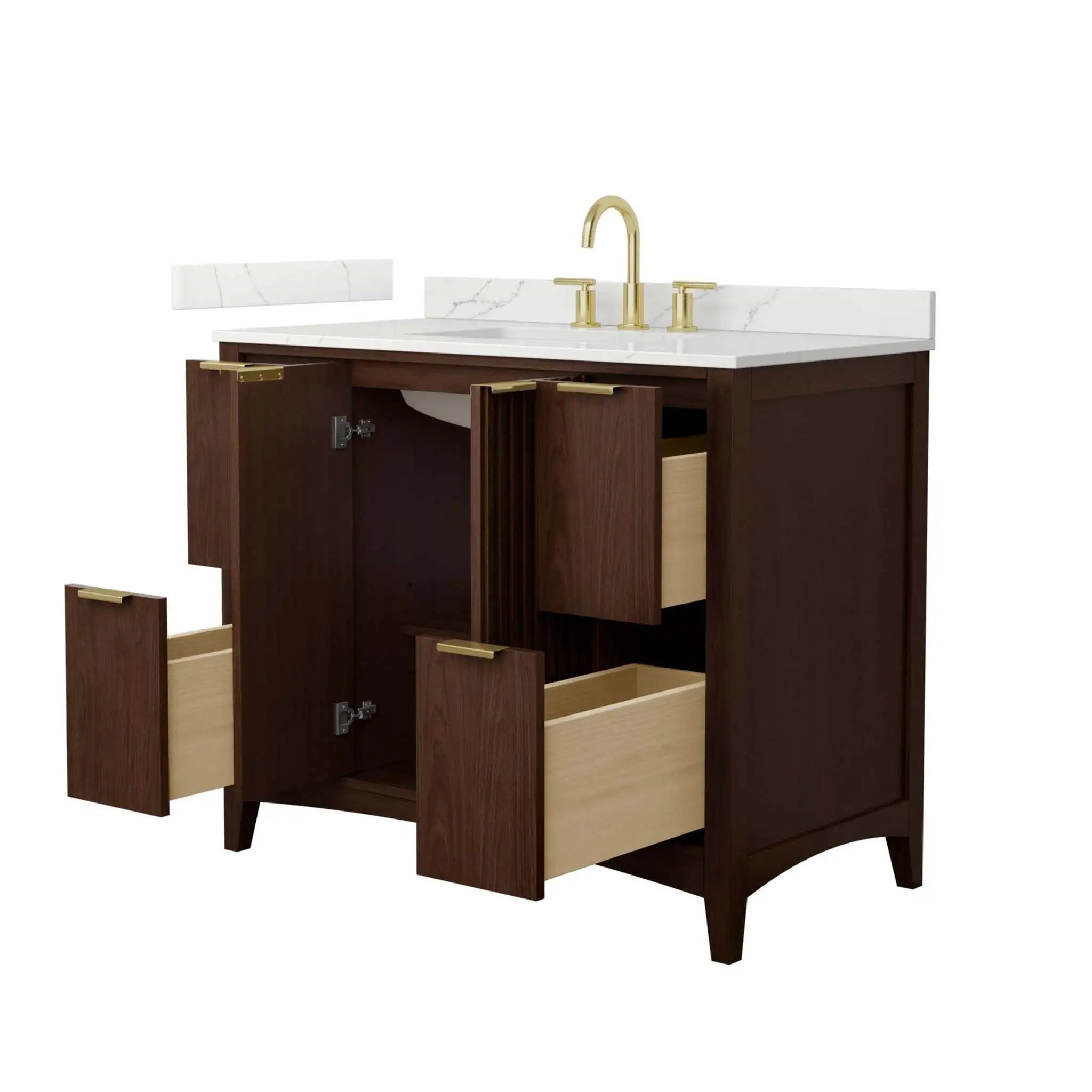 42" Palmilla Single Bathroom Vanity in Dark Walnut with Brushed Gold Trim by Wyndham