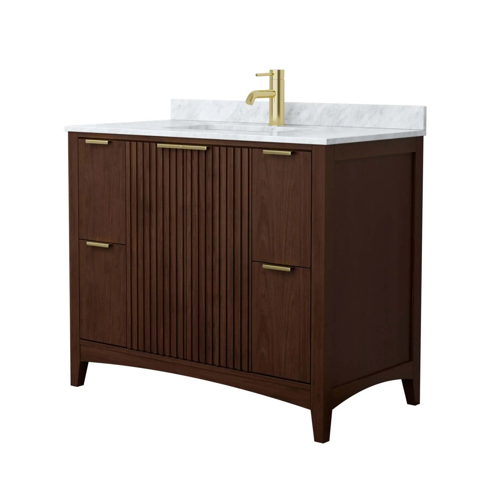 42" Palmilla Single Bathroom Vanity in Dark Walnut with Brushed Gold Trim by Wyndham