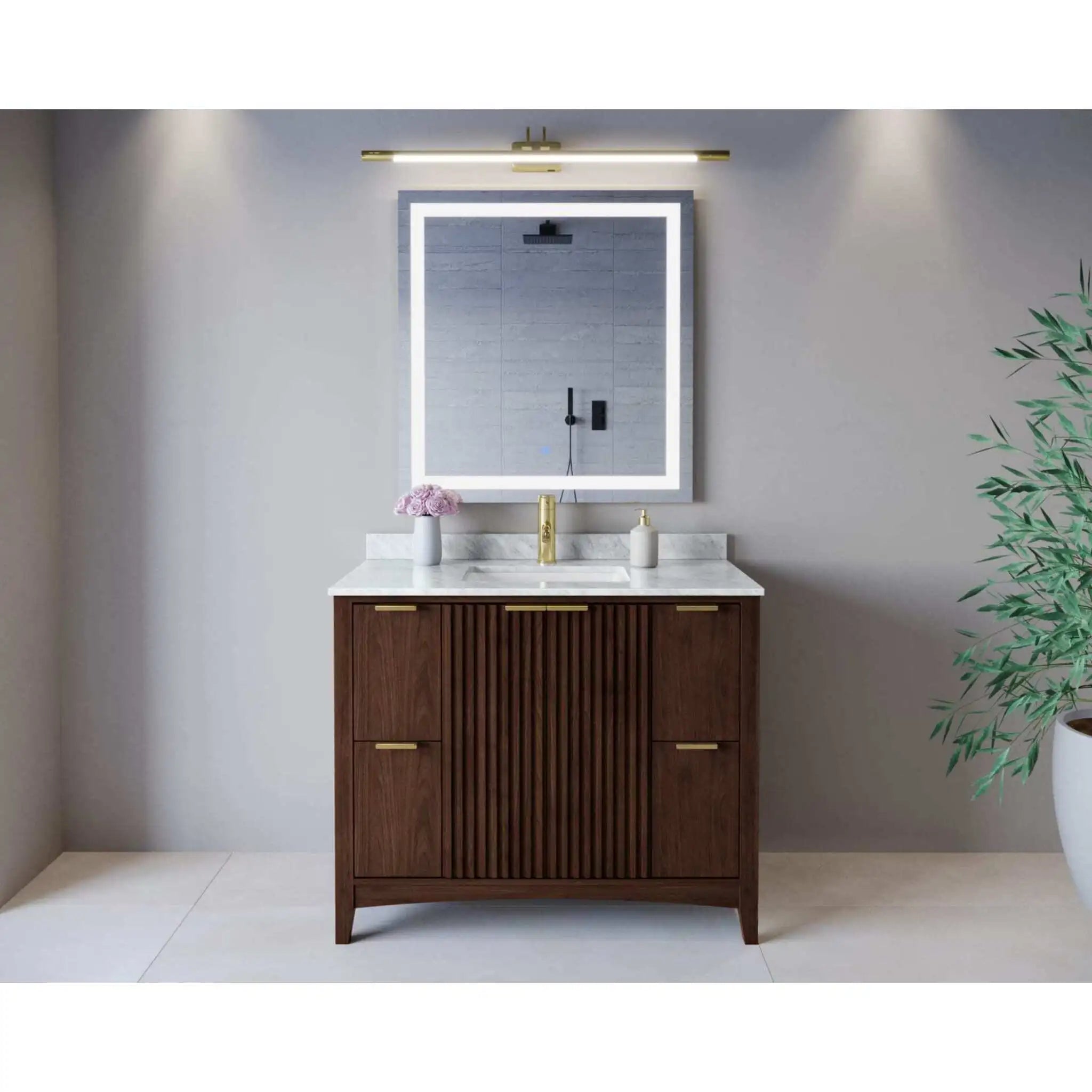 42" Palmilla Single Bathroom Vanity in Dark Walnut with Brushed Gold Trim by Wyndham