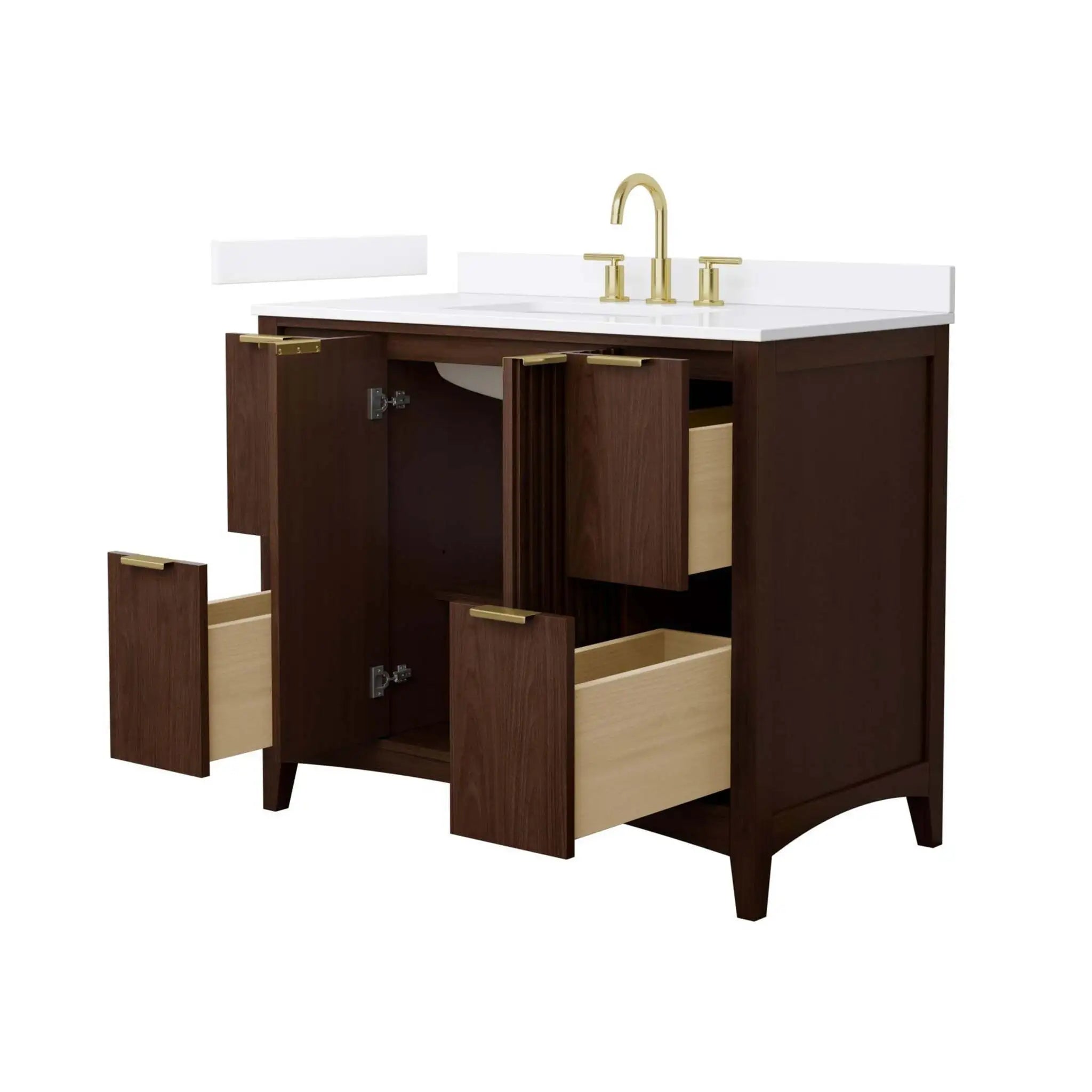 42" Palmilla Single Bathroom Vanity in Dark Walnut with Brushed Gold Trim by Wyndham