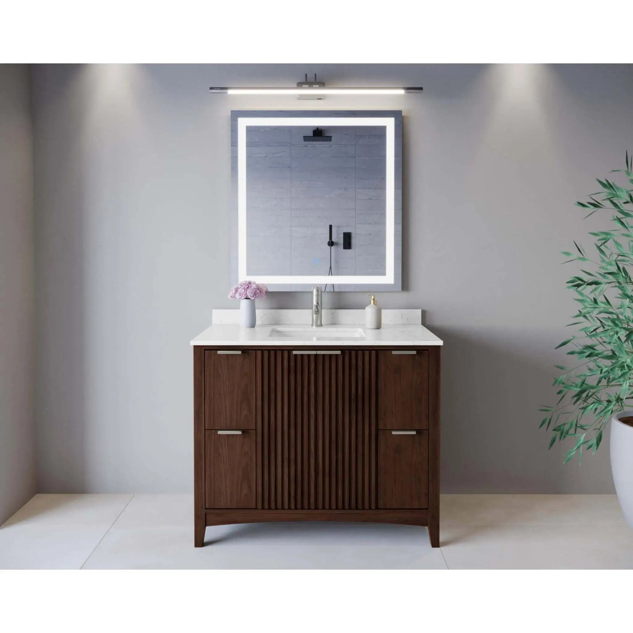 42" Palmilla Single Bathroom Vanity in Dark Walnut with Brushed Nickel Trim by Wyndham