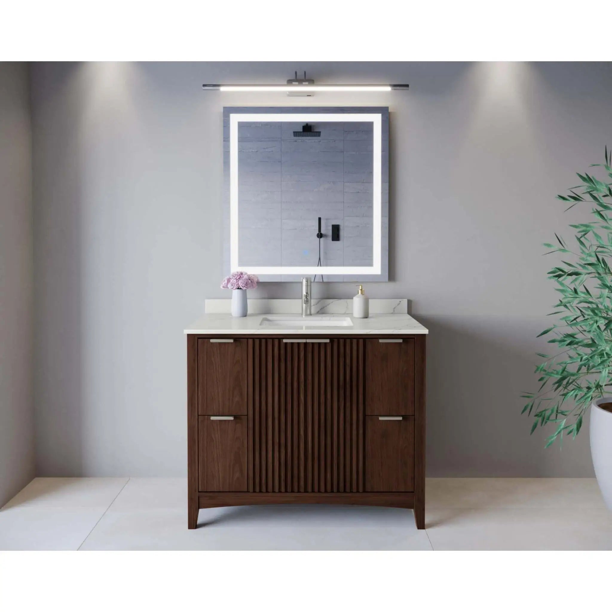 42" Palmilla Single Bathroom Vanity in Dark Walnut with Brushed Nickel Trim by Wyndham