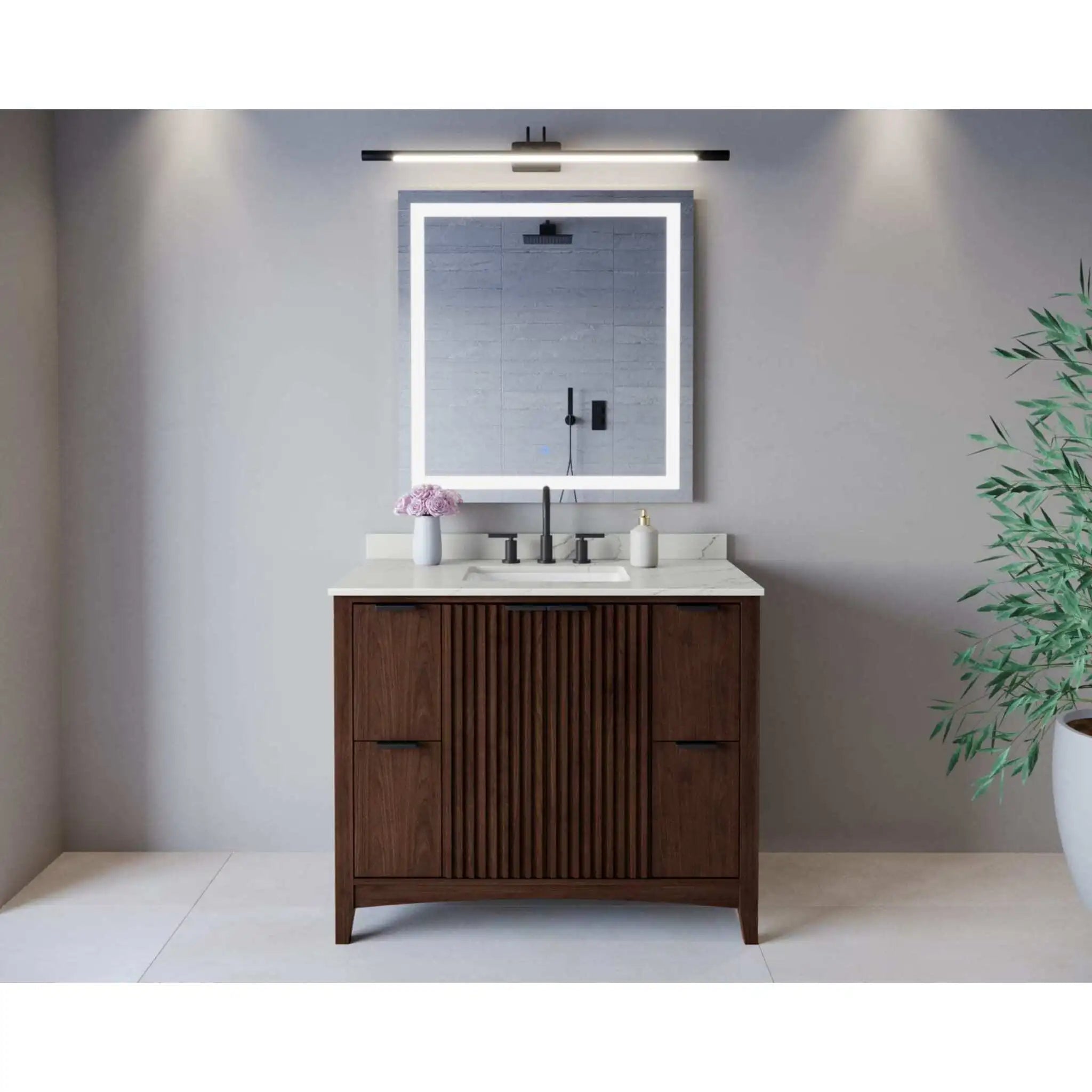 42" Palmilla Single Bathroom Vanity in Dark Walnut with Matte Black Trim by Wyndham