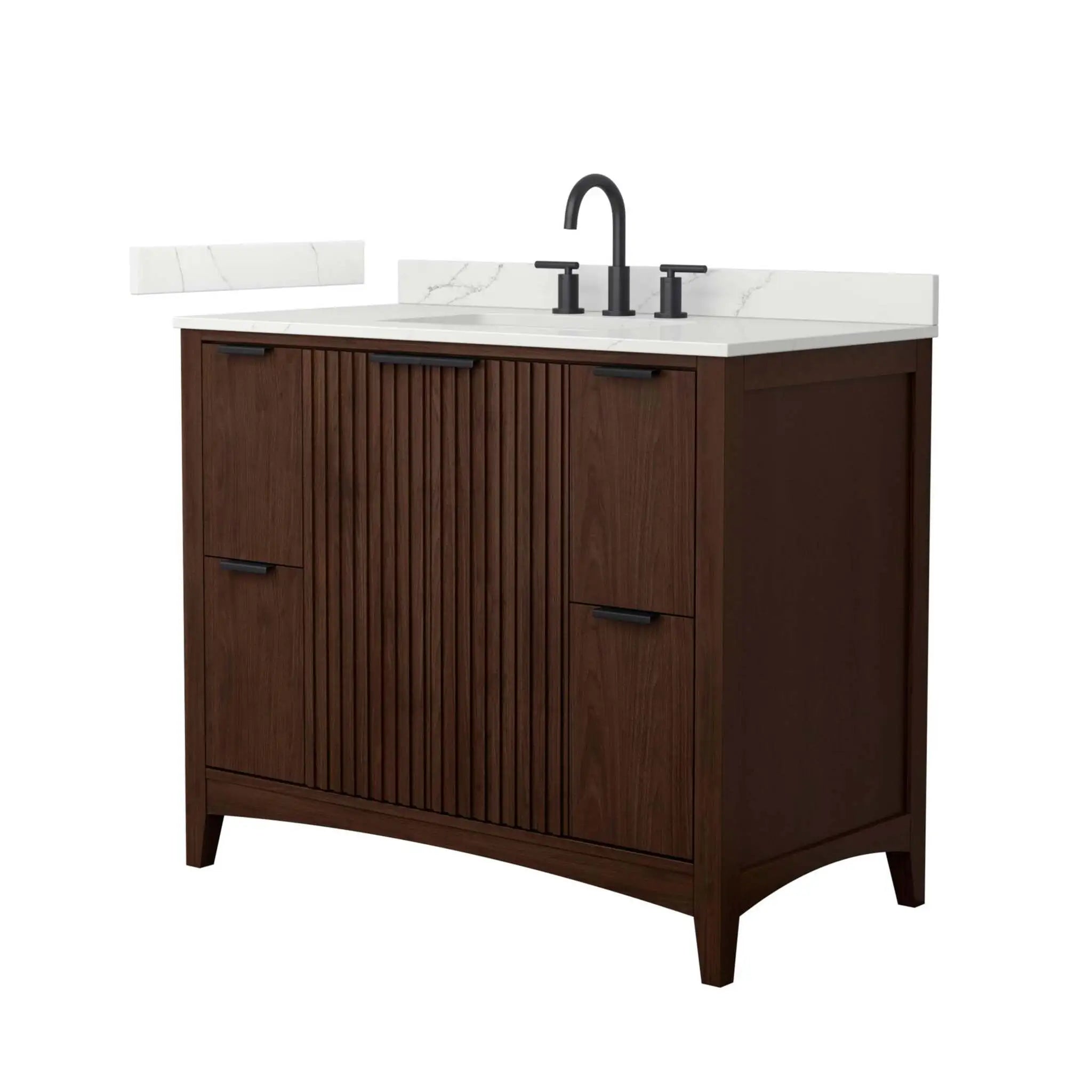 42" Palmilla Single Bathroom Vanity in Dark Walnut with Matte Black Trim by Wyndham