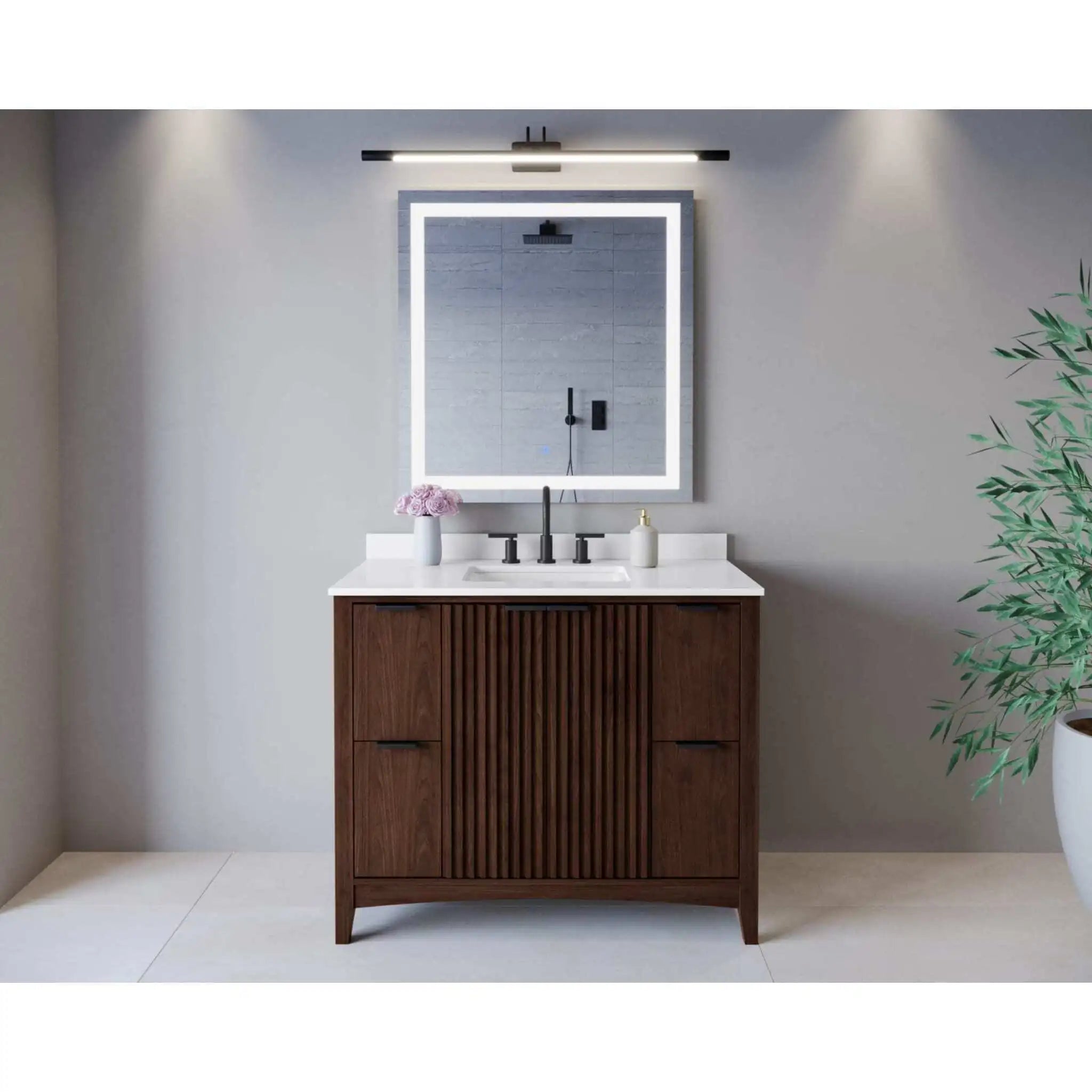 42" Palmilla Single Bathroom Vanity in Dark Walnut with Matte Black Trim by Wyndham
