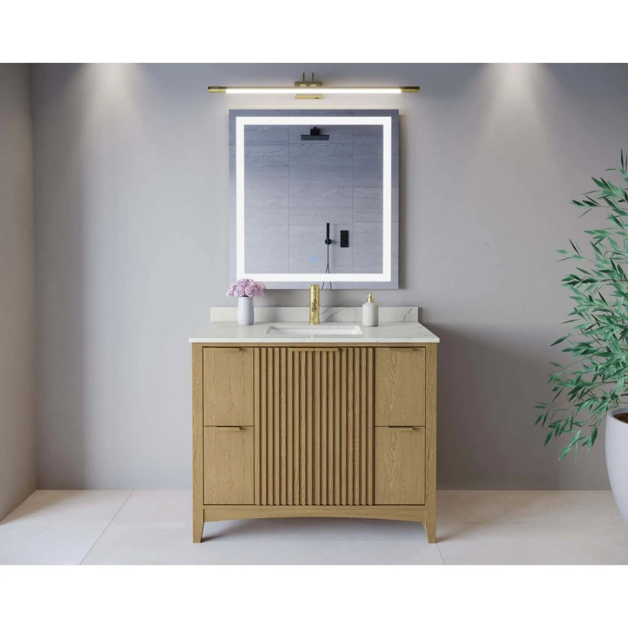 42" Palmilla Single Bathroom Vanity in Natural Oak with Brushed Gold Trim by Wyndham