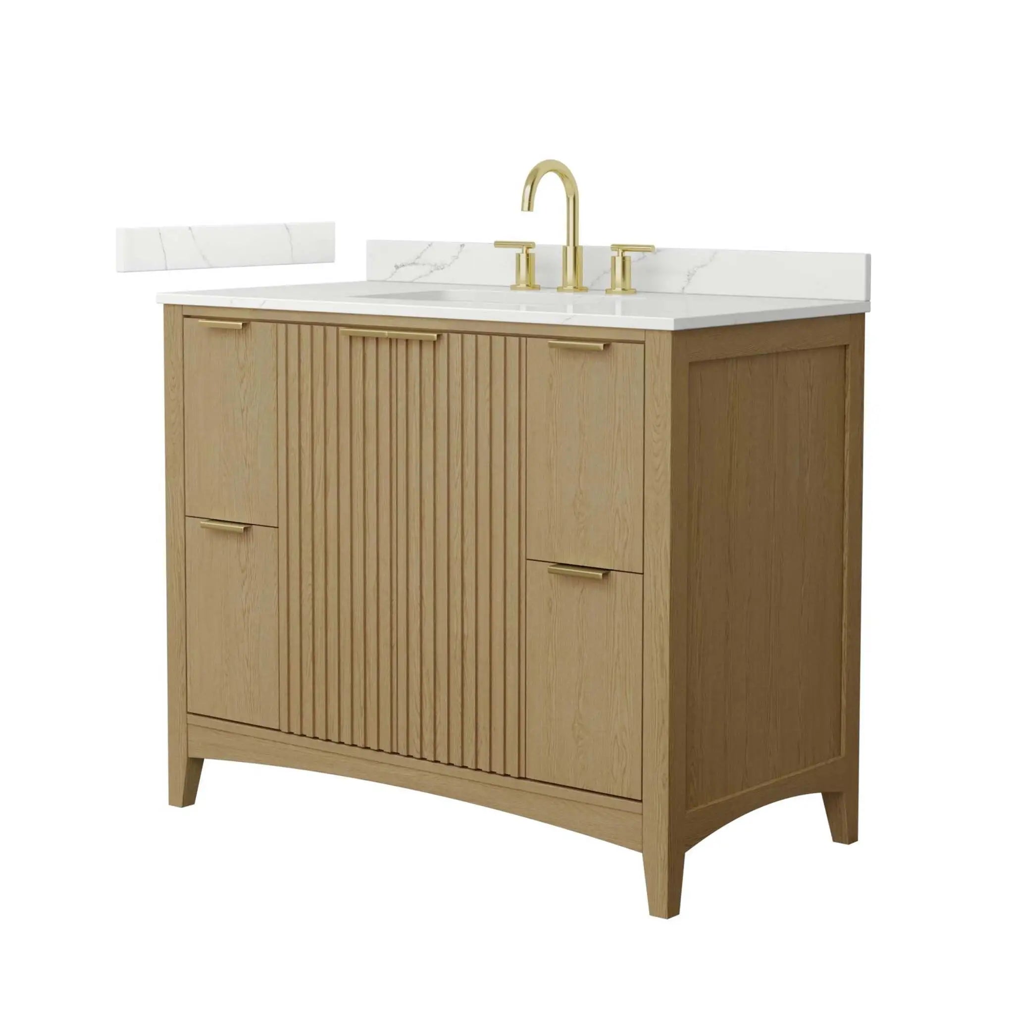 42" Palmilla Single Bathroom Vanity in Natural Oak with Brushed Gold Trim by Wyndham