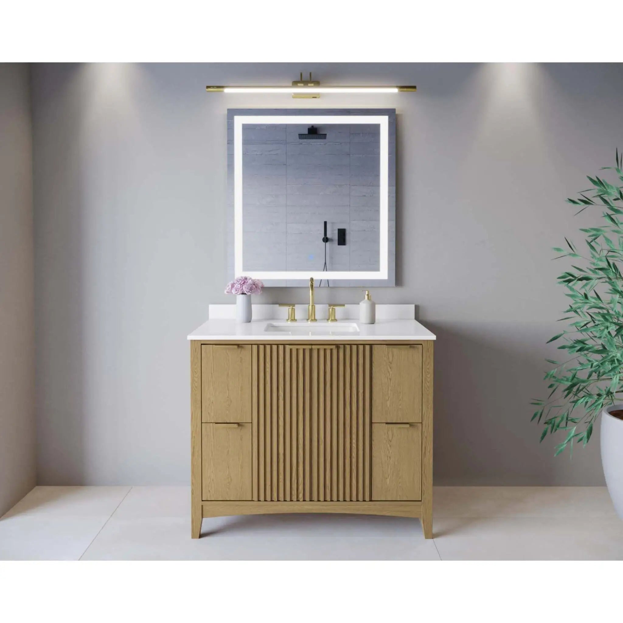 42" Palmilla Single Bathroom Vanity in Natural Oak with Brushed Gold Trim by Wyndham
