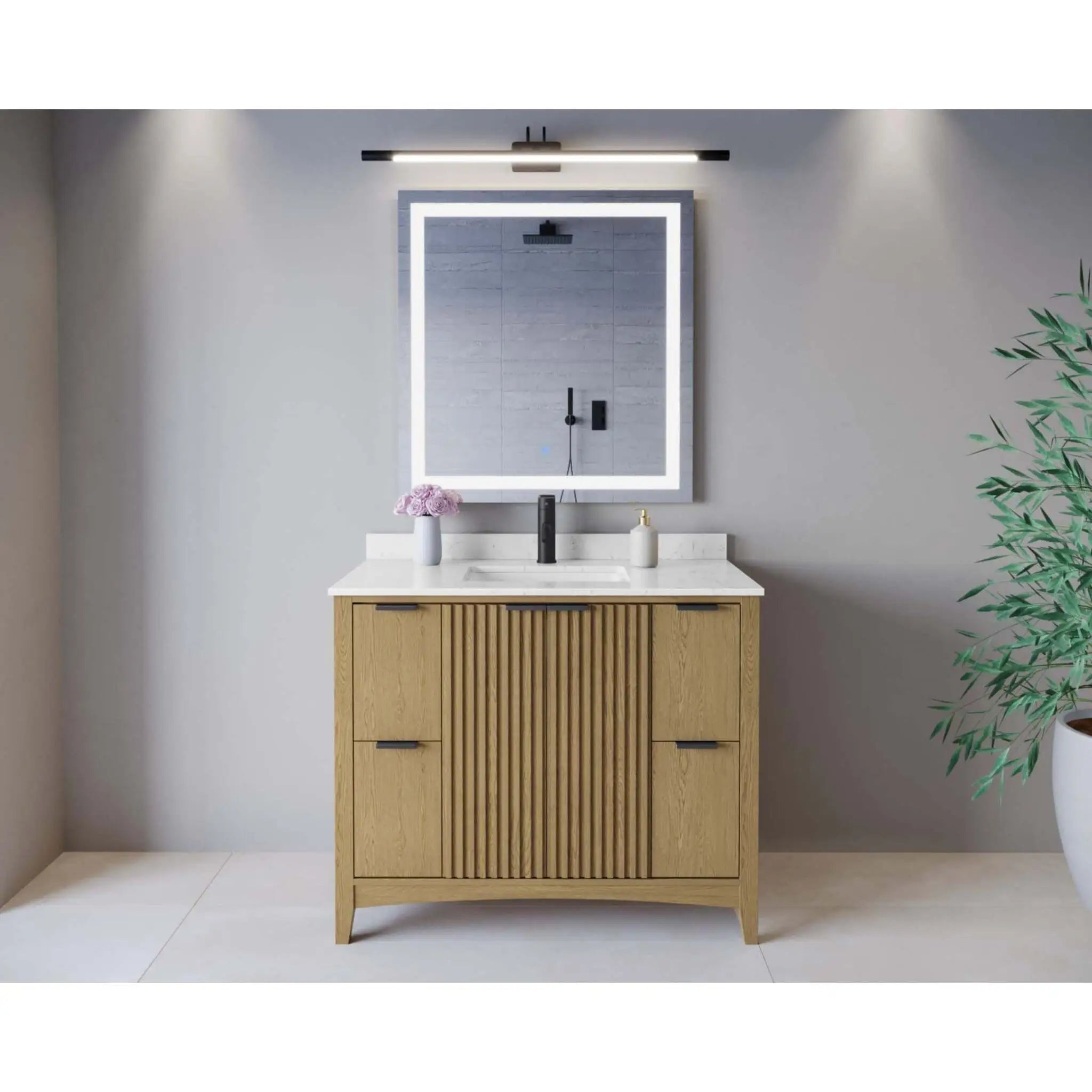 42" Palmilla Single Bathroom Vanity in Natural Oak with Matte Black Trim by Wyndham