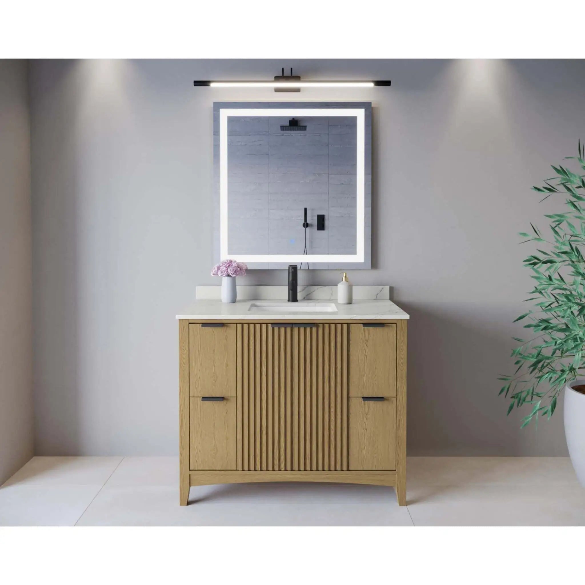 42" Palmilla Single Bathroom Vanity in Natural Oak with Matte Black Trim by Wyndham