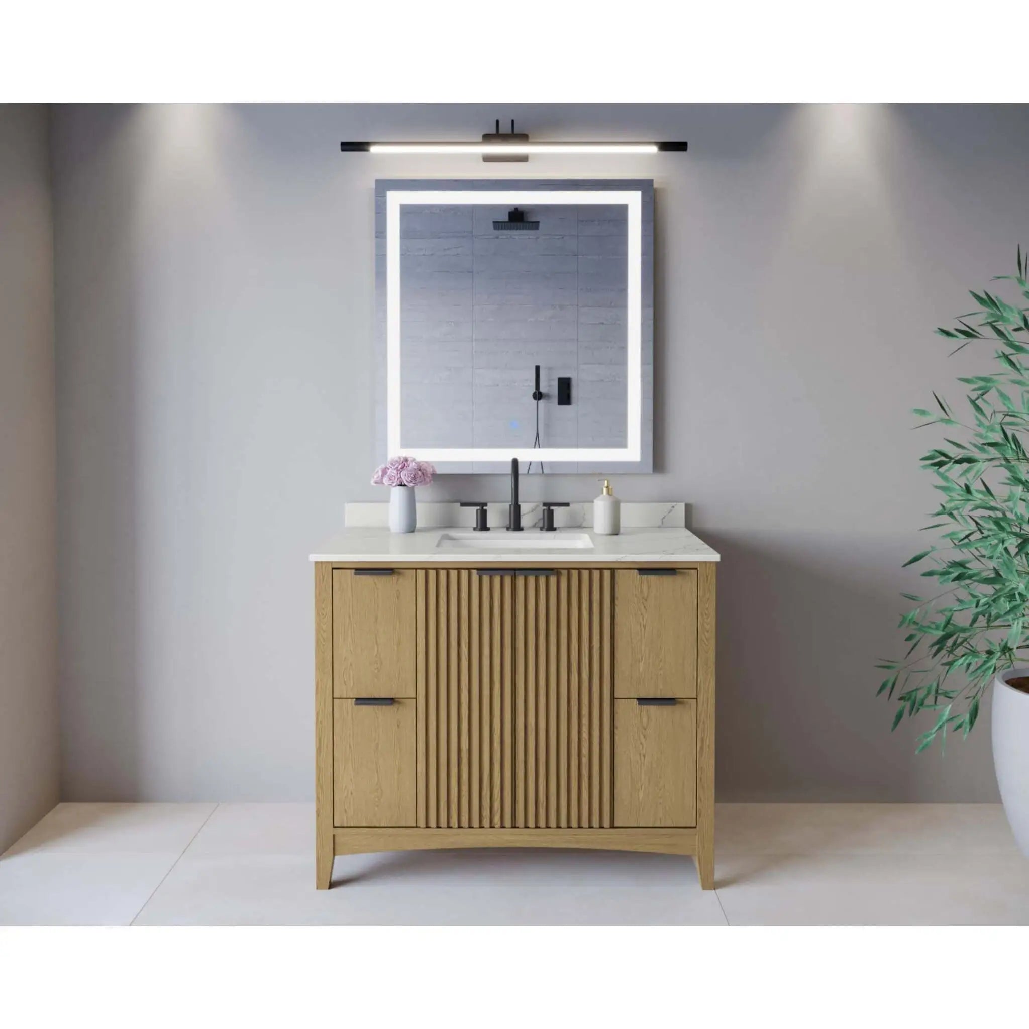 42" Palmilla Single Bathroom Vanity in Natural Oak with Matte Black Trim by Wyndham