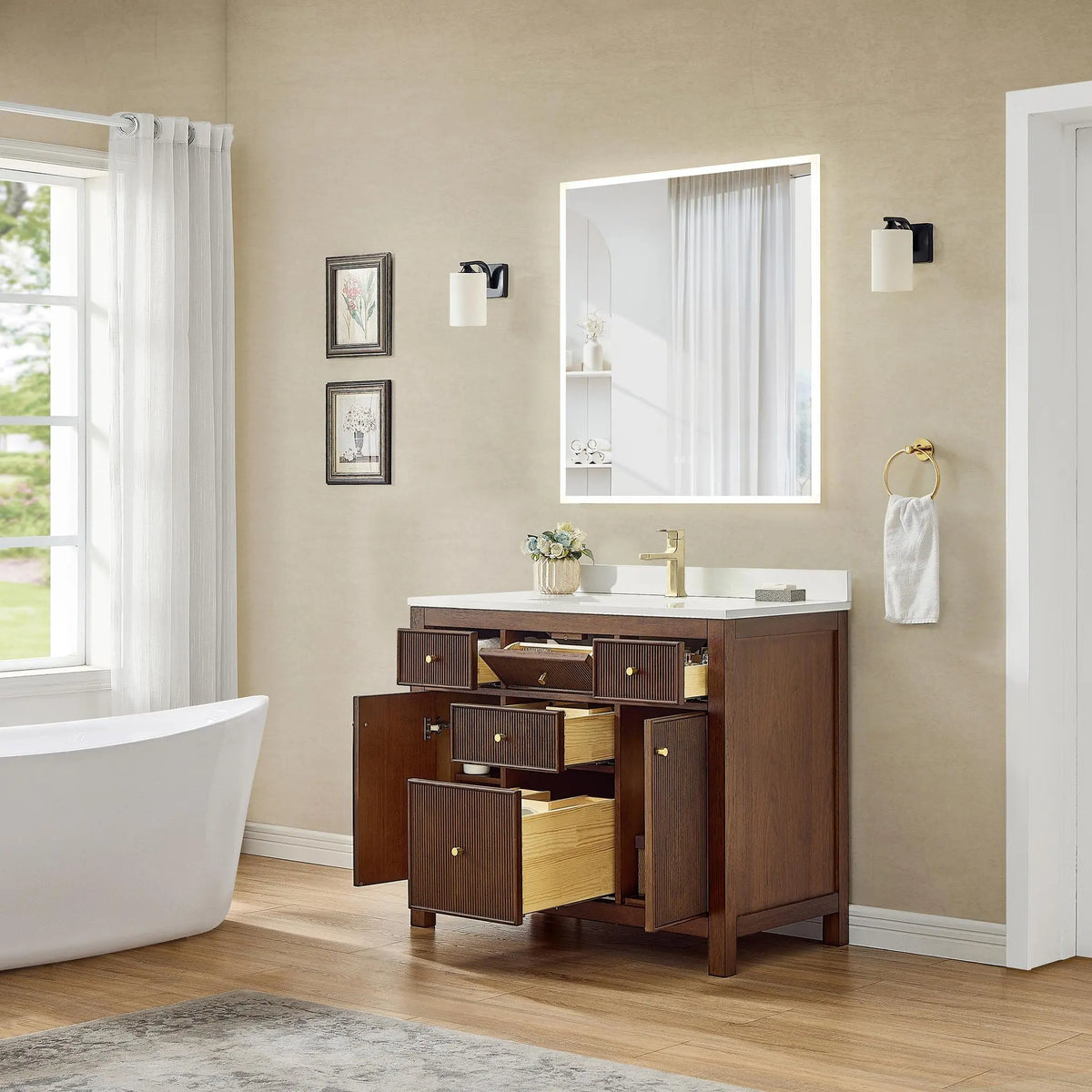 42" Pendry Single Bathroom Vanity Dark Walnut Brushed Gold Trim by wyndham View 16