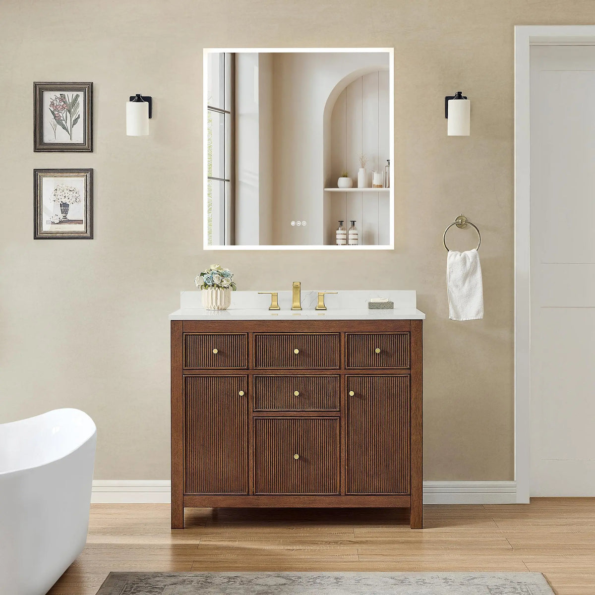 42" Pendry Single Bathroom Vanity Dark Walnut Brushed Gold Trim by wyndham View 18