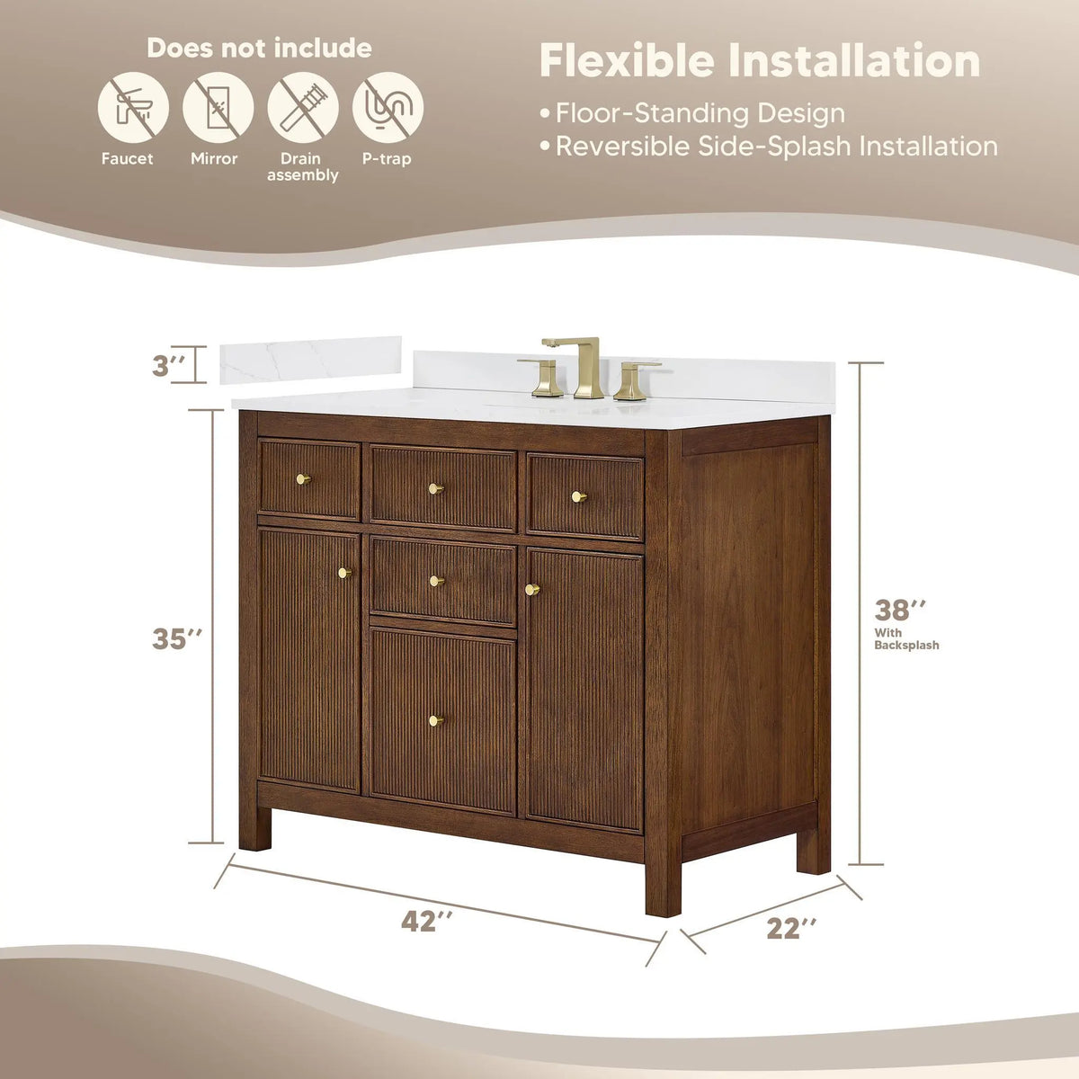 42" Pendry Single Bathroom Vanity Dark Walnut Matte Black Trim by wyndham View 34