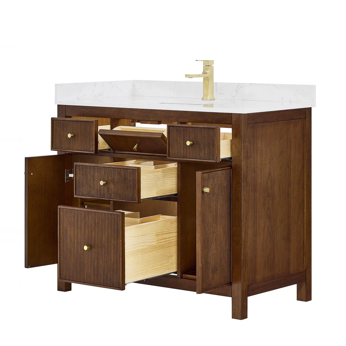 42" Pendry Single Bathroom Vanity Dark Walnut Brushed Gold Trim by wyndham View 3