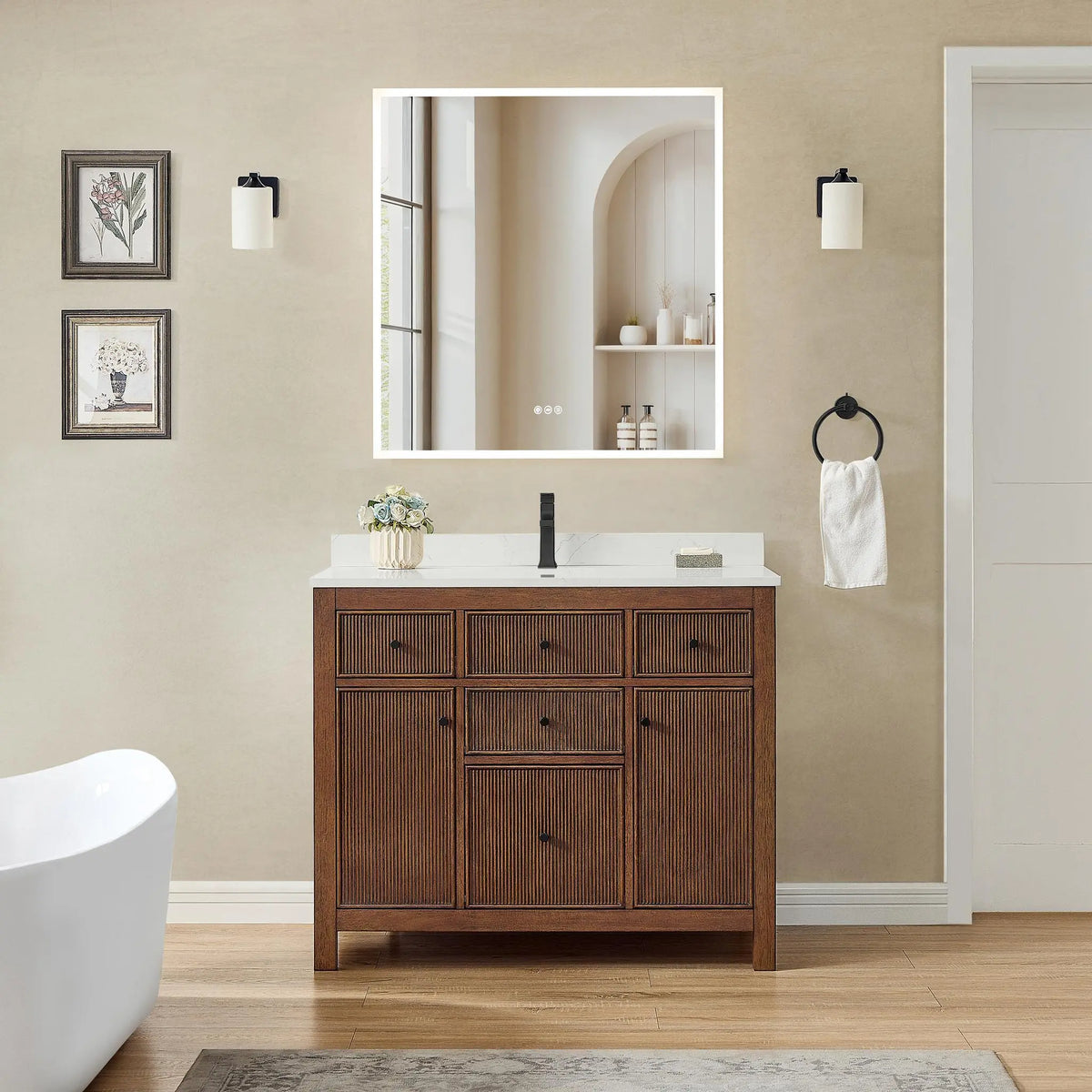 42" Pendry Single Bathroom Vanity Dark Walnut Matte Black Trim by wyndham View 10