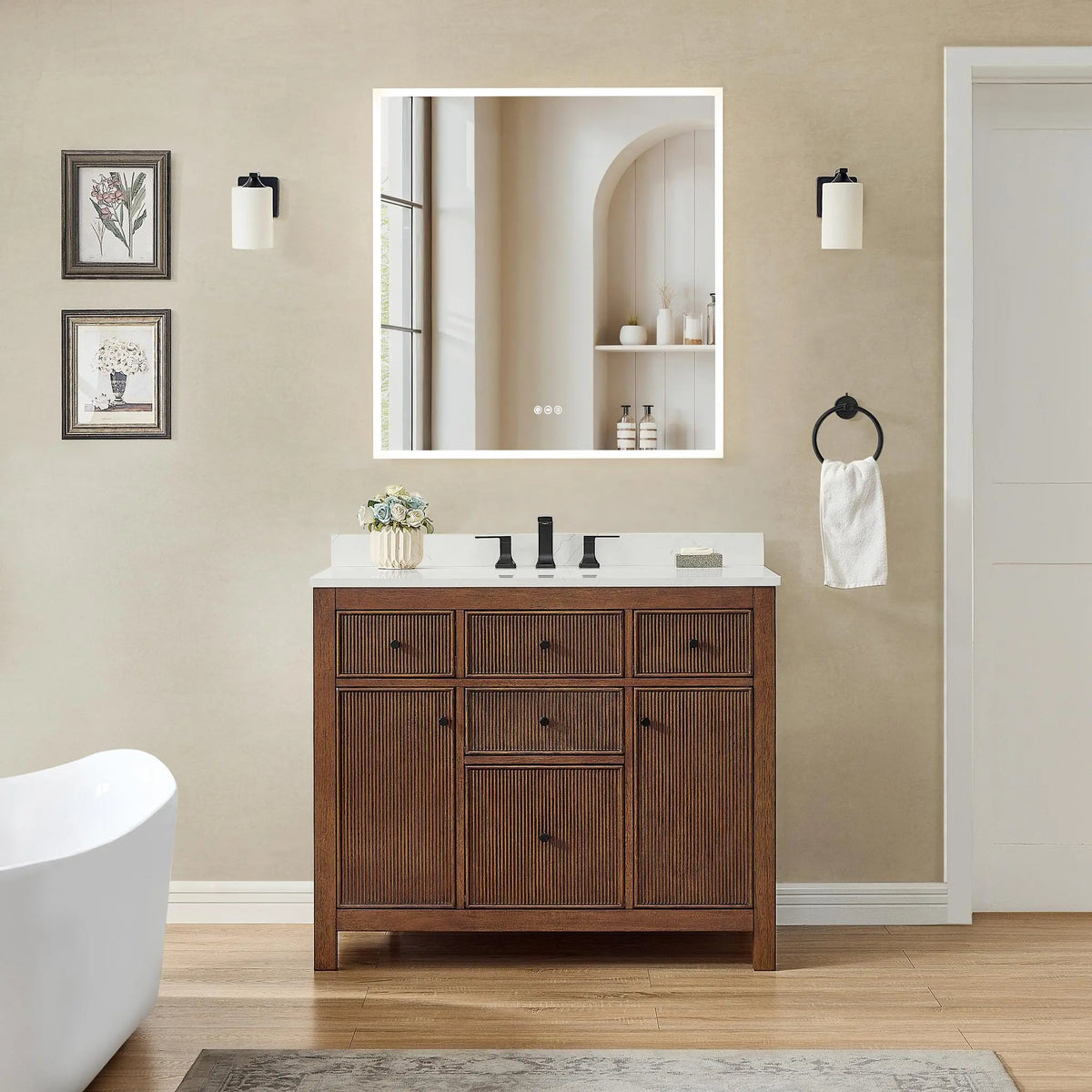 42" Pendry Single Bathroom Vanity Dark Walnut Matte Black Trim by wyndham View 18
