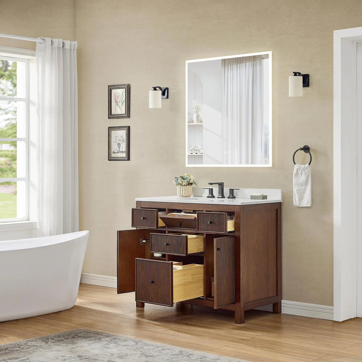 42" Pendry Single Bathroom Vanity Dark Walnut Matte Black Trim by wyndham View 28