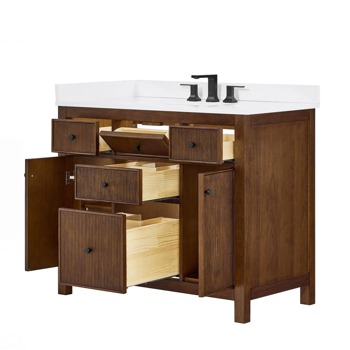 42" Pendry Single Bathroom Vanity Dark Walnut Matte Black Trim by wyndham View 31