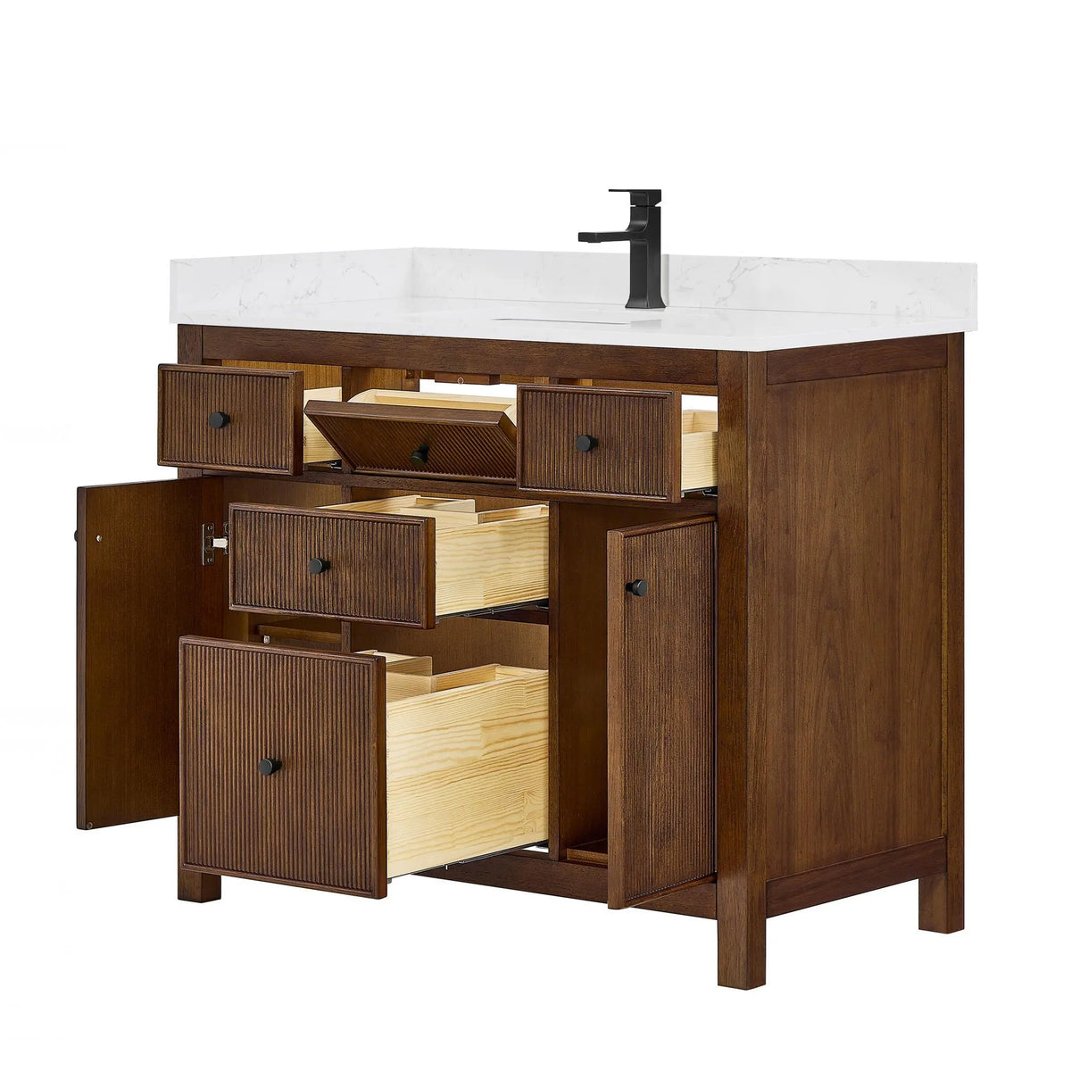 42" Pendry Single Bathroom Vanity Dark Walnut Matte Black Trim by wyndham View 3