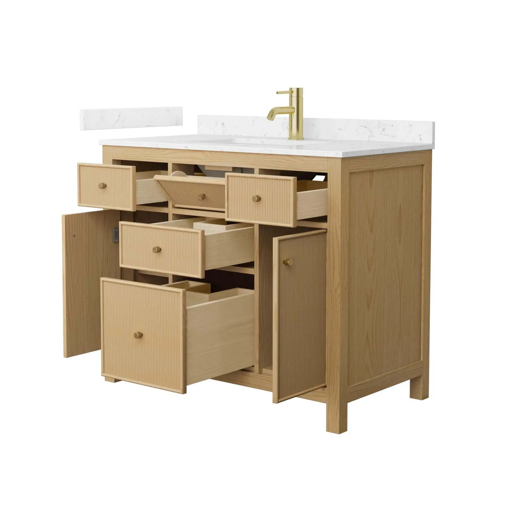 42" Pendry Single Bathroom Vanity in Tanned Oak with Brushed Gold Trim by Wyndham