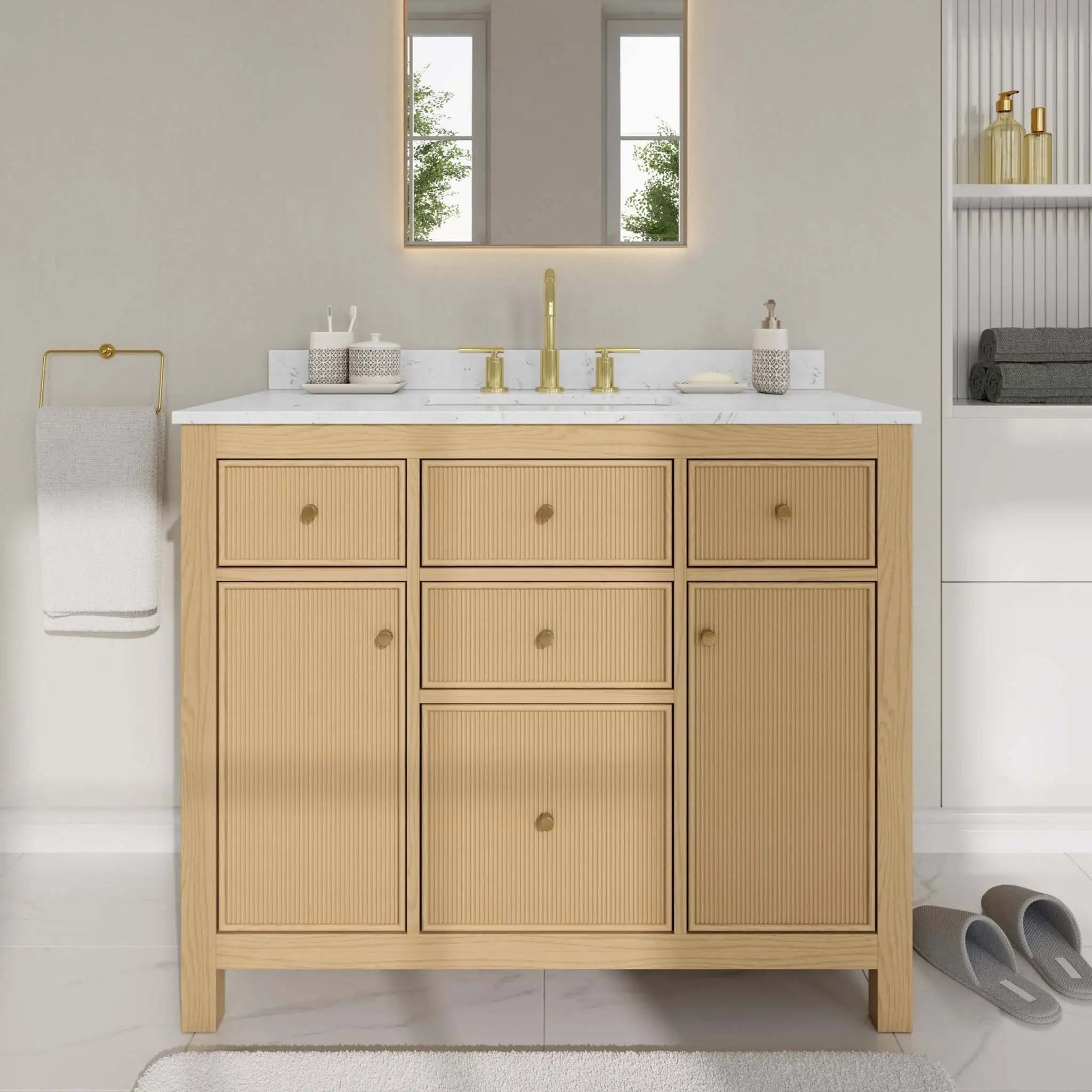42" Pendry Single Bathroom Vanity in Tanned Oak with Brushed Gold Trim by Wyndham