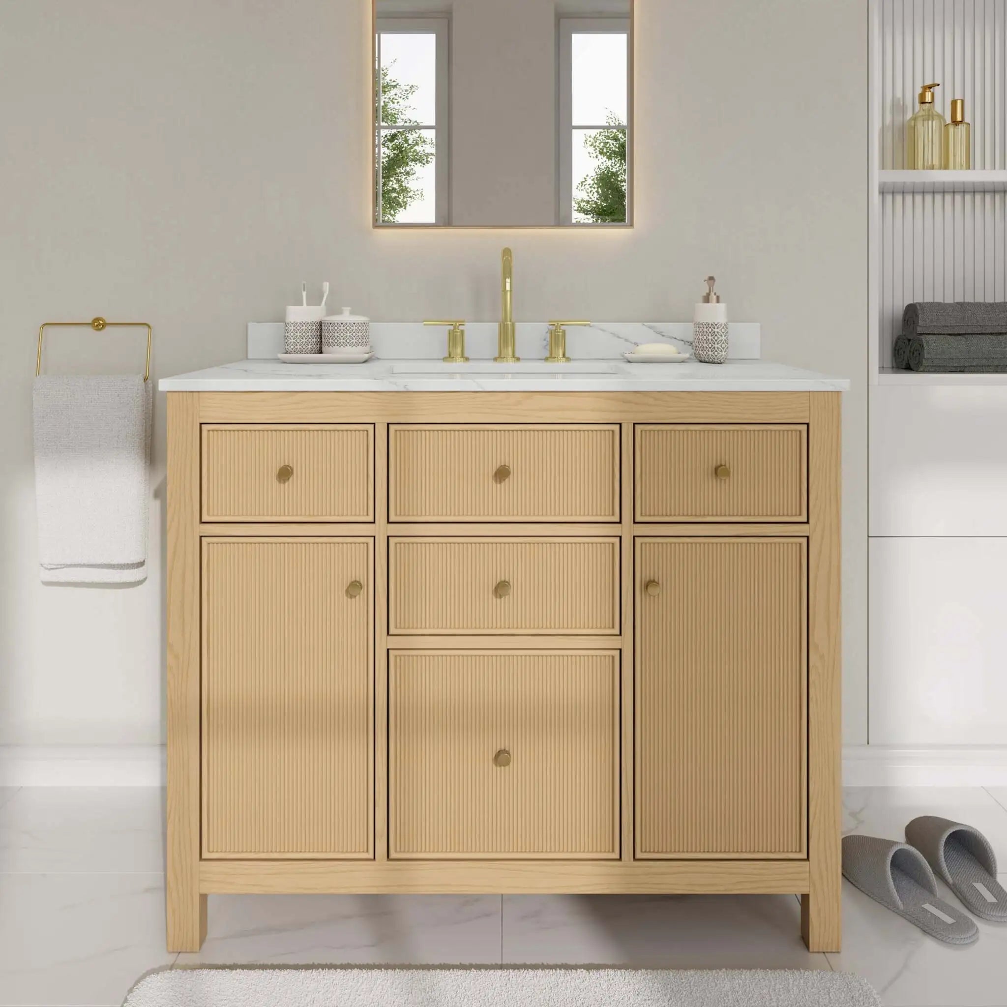 42" Pendry Single Bathroom Vanity in Tanned Oak with Brushed Gold Trim by Wyndham