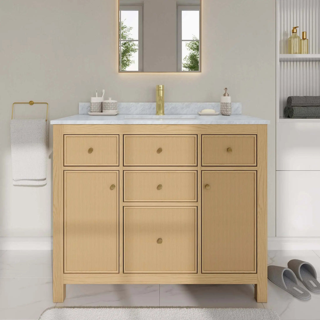 42" Pendry Single Bathroom Vanity in Tanned Oak with Brushed Gold Trim by Wyndham