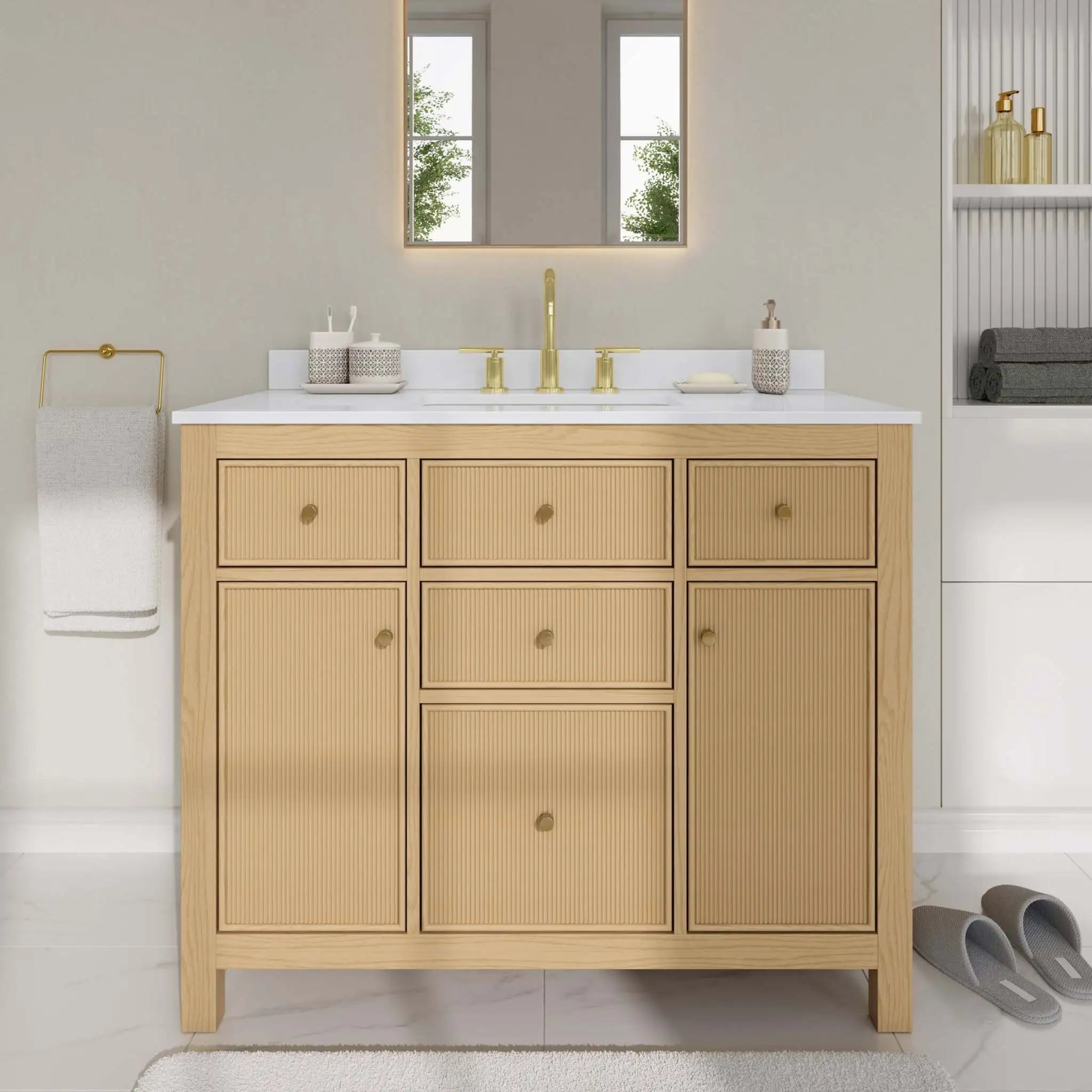 42" Pendry Single Bathroom Vanity in Tanned Oak with Brushed Gold Trim by Wyndham