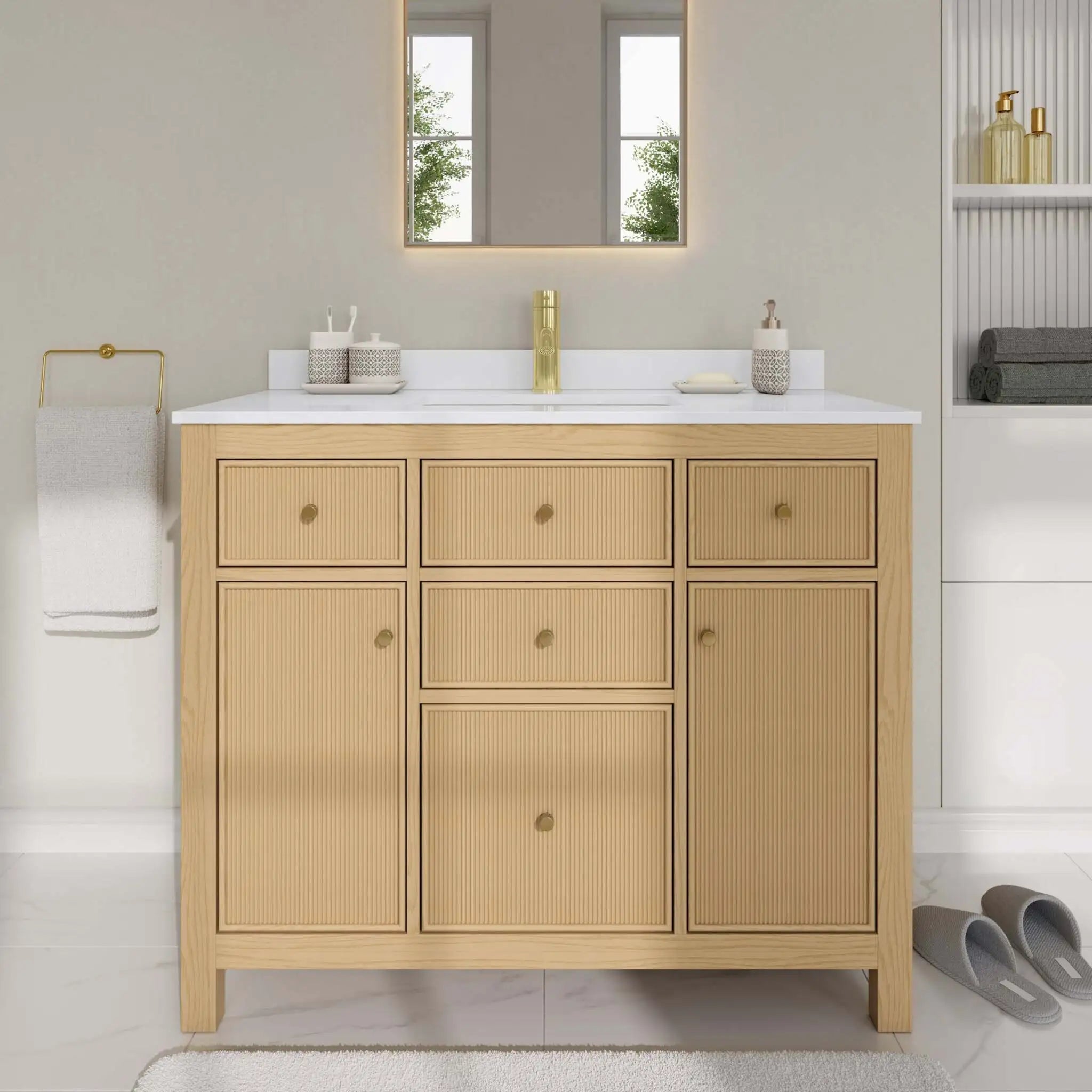 42" Pendry Single Bathroom Vanity in Tanned Oak with Brushed Gold Trim by Wyndham