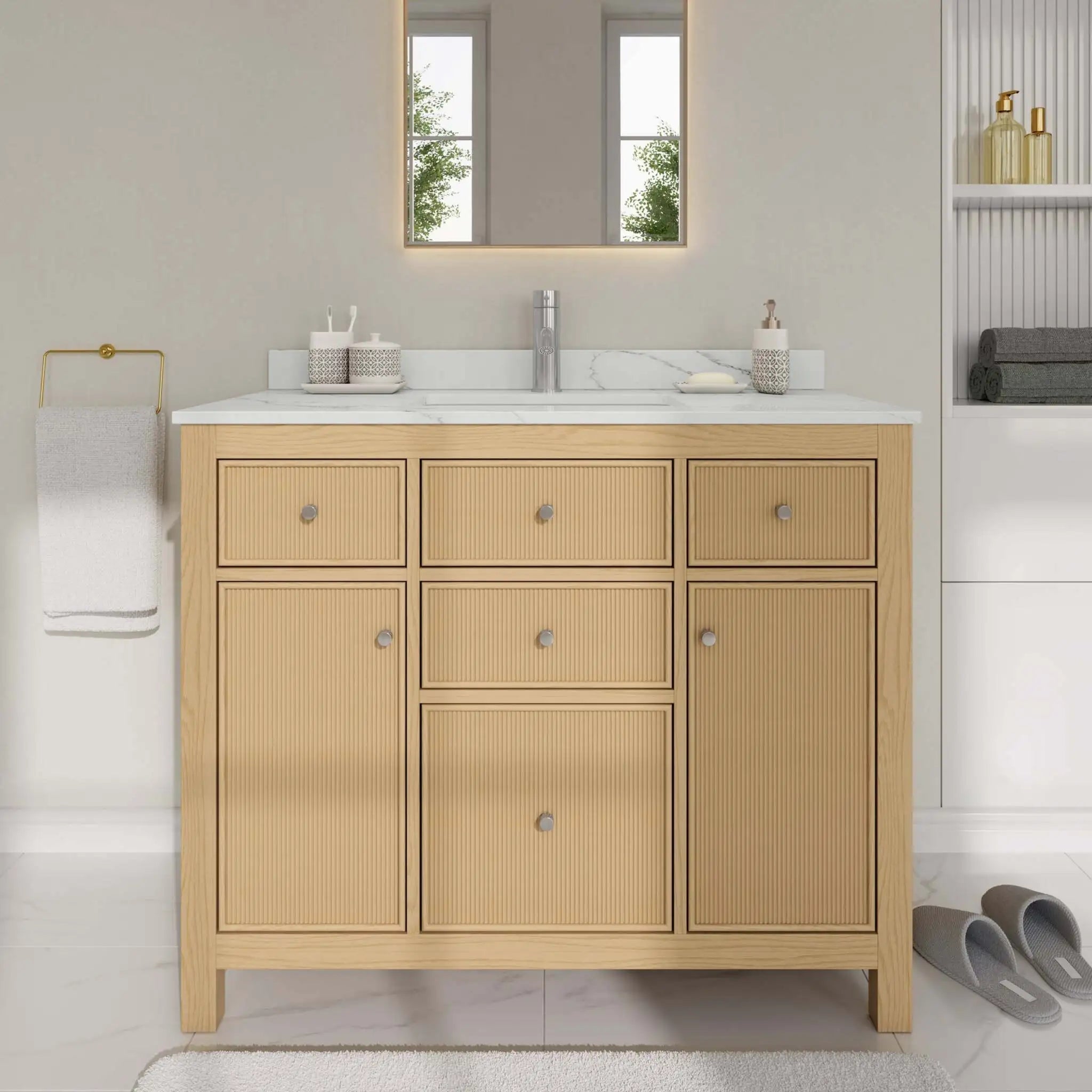 42" Pendry Single Bathroom Vanity in Tanned Oak with Brushed Nickel Trim by Wyndham