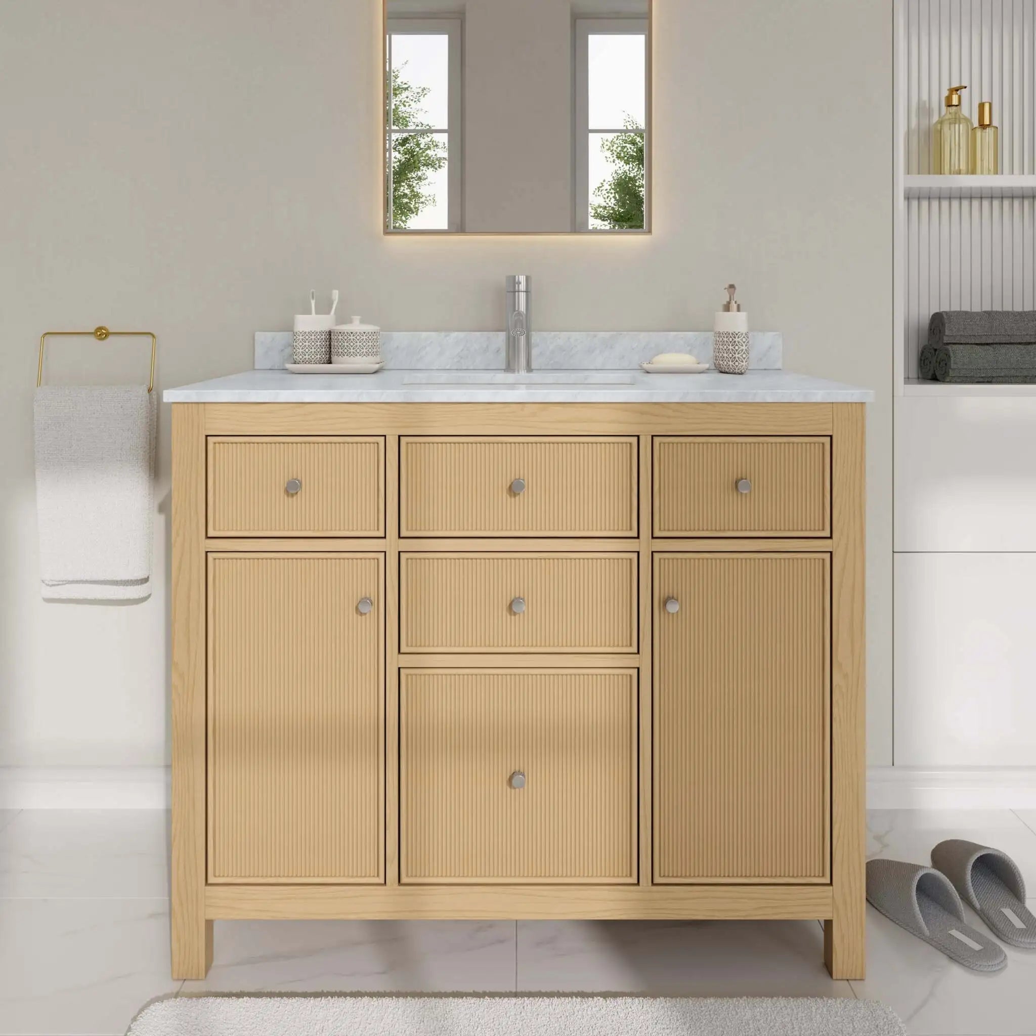42" Pendry Single Bathroom Vanity in Tanned Oak with Brushed Nickel Trim by Wyndham