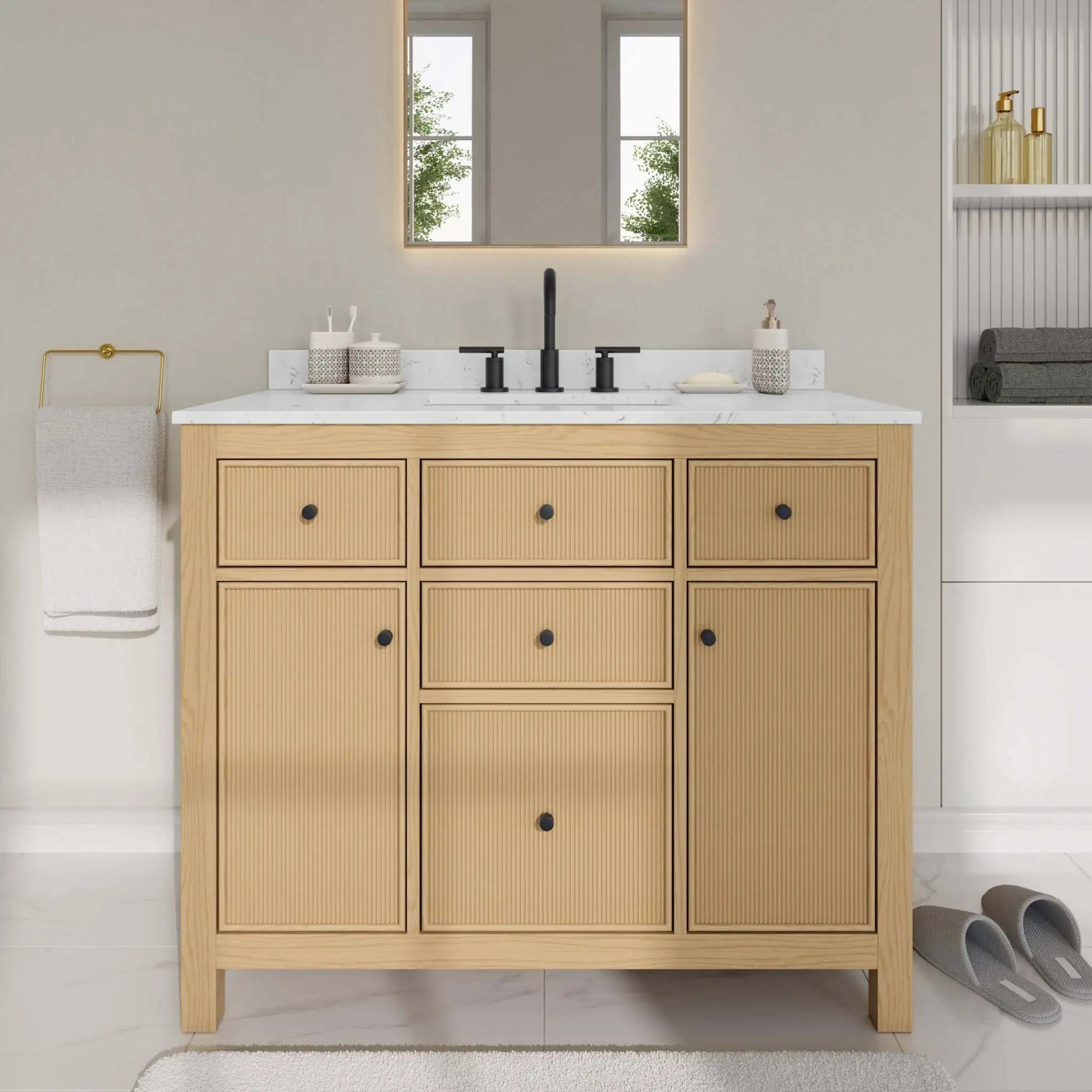 42" Pendry Single Bathroom Vanity in Tanned Oak with Matte Black Trim by Wyndham