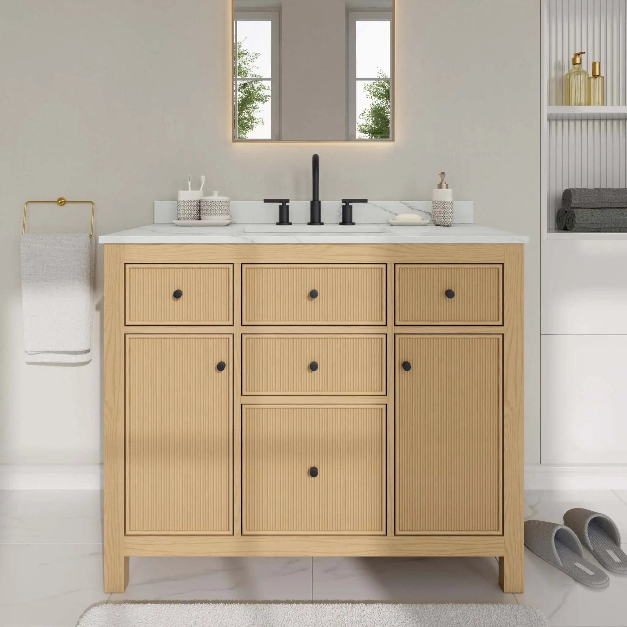 42" Pendry Single Bathroom Vanity in Tanned Oak with Matte Black Trim by Wyndham