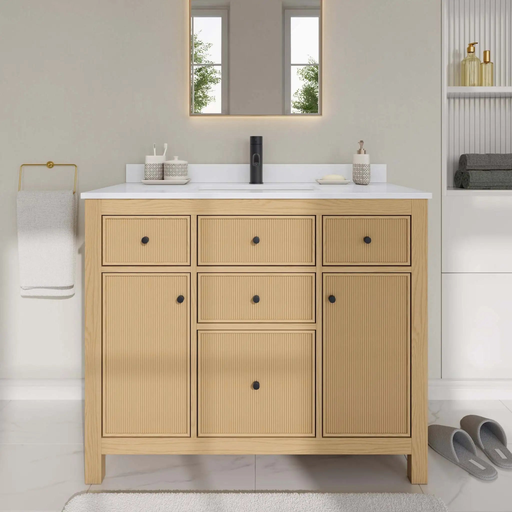 42" Pendry Single Bathroom Vanity in Tanned Oak with Matte Black Trim by Wyndham