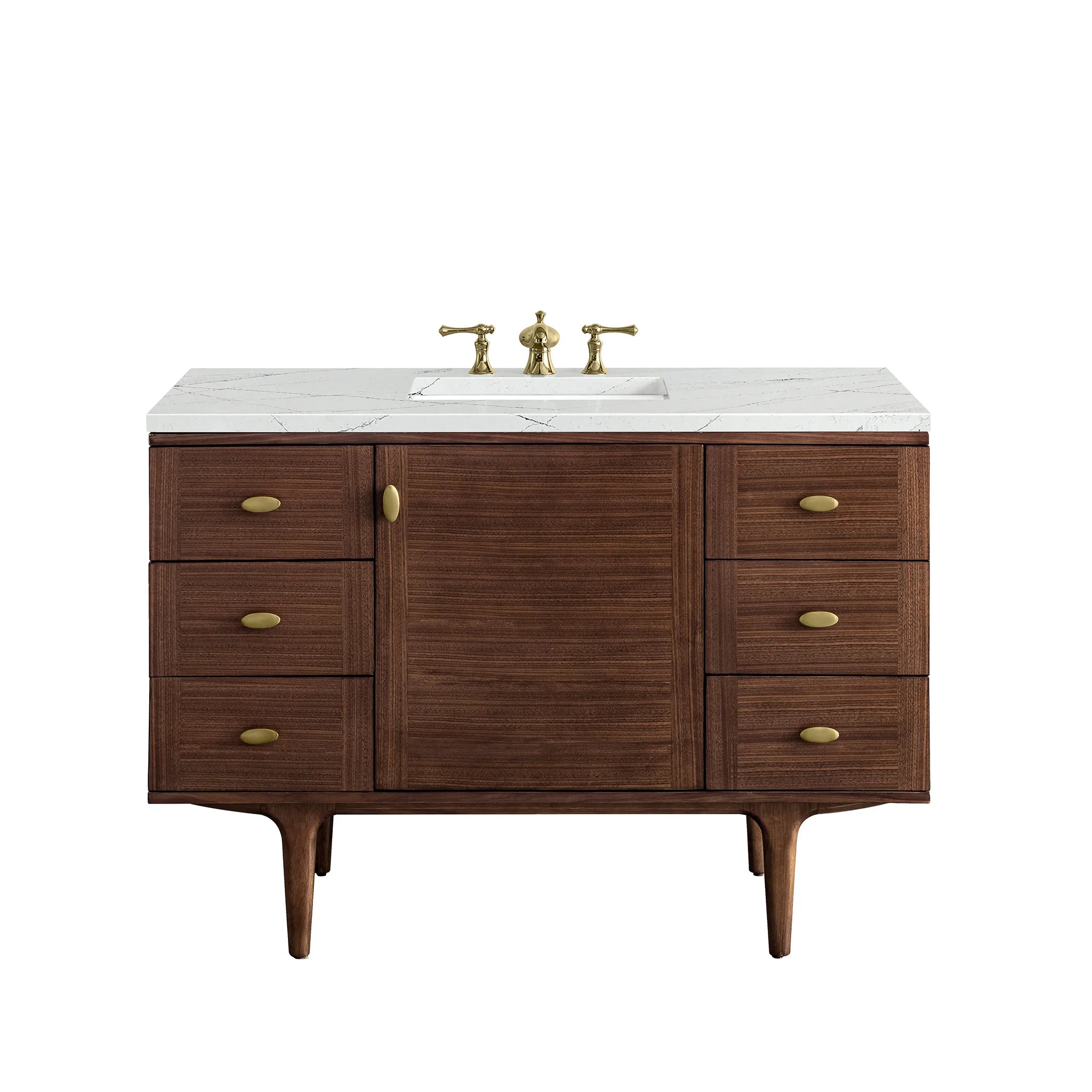 48" Amberly Single Vanity in Mid-Century Walnut-Ethereal Noctis Silestone-8" Widespread image