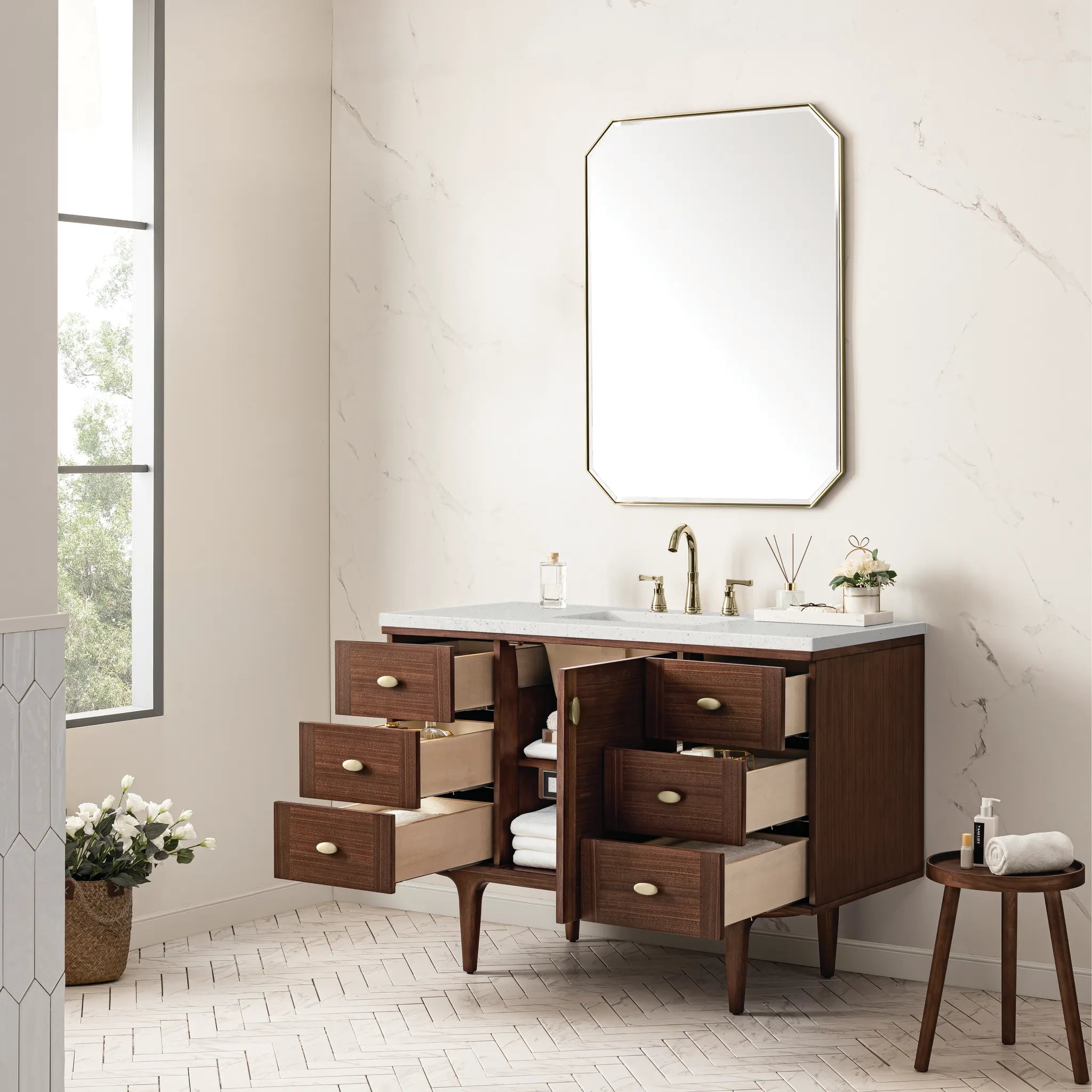 48" Amberly Single Vanity in Mid-Century Walnut-Lime Delight Silestone-8" Widespread image 6