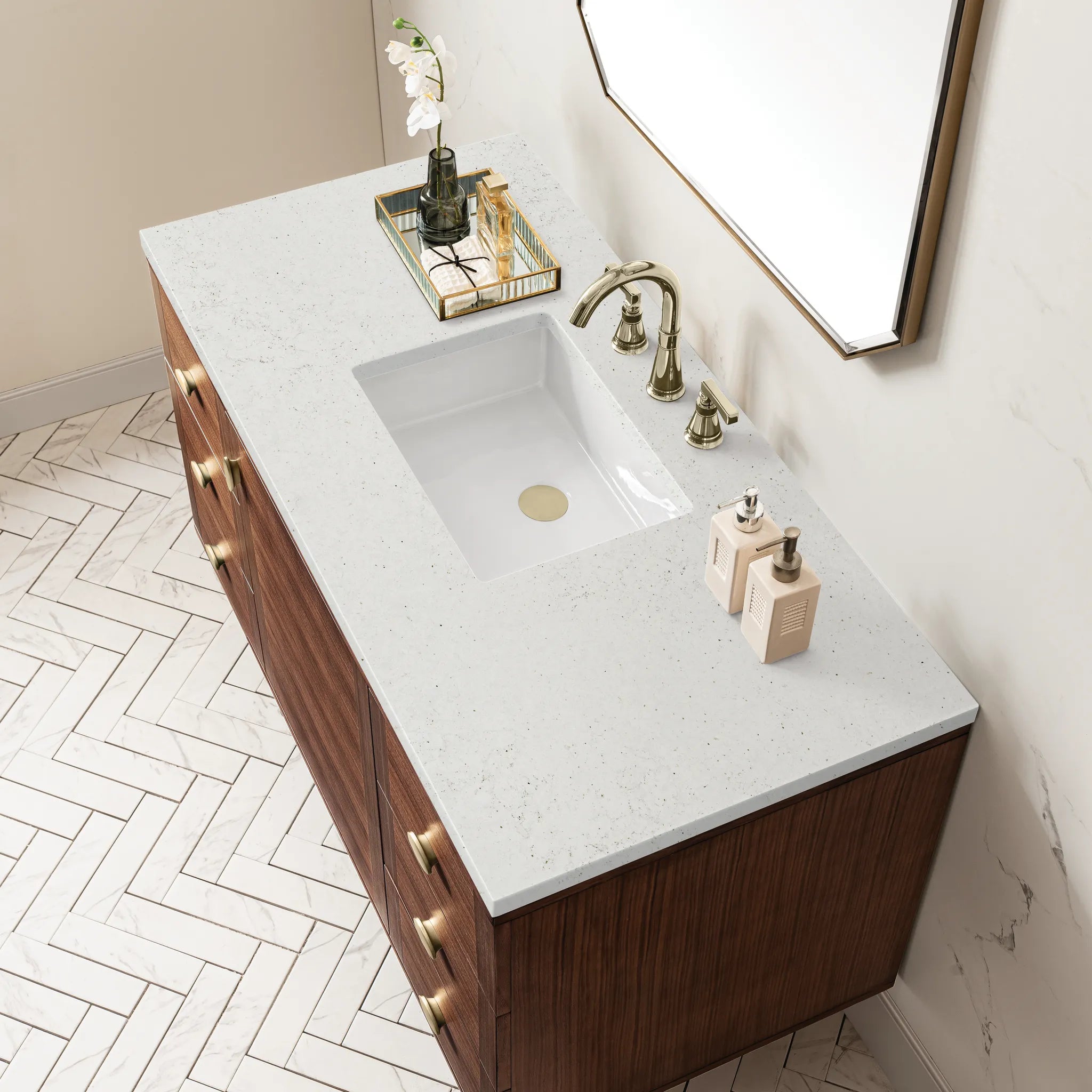 48" Amberly Single Vanity in Mid-Century Walnut-Lime Delight Silestone-8" Widespread image 8