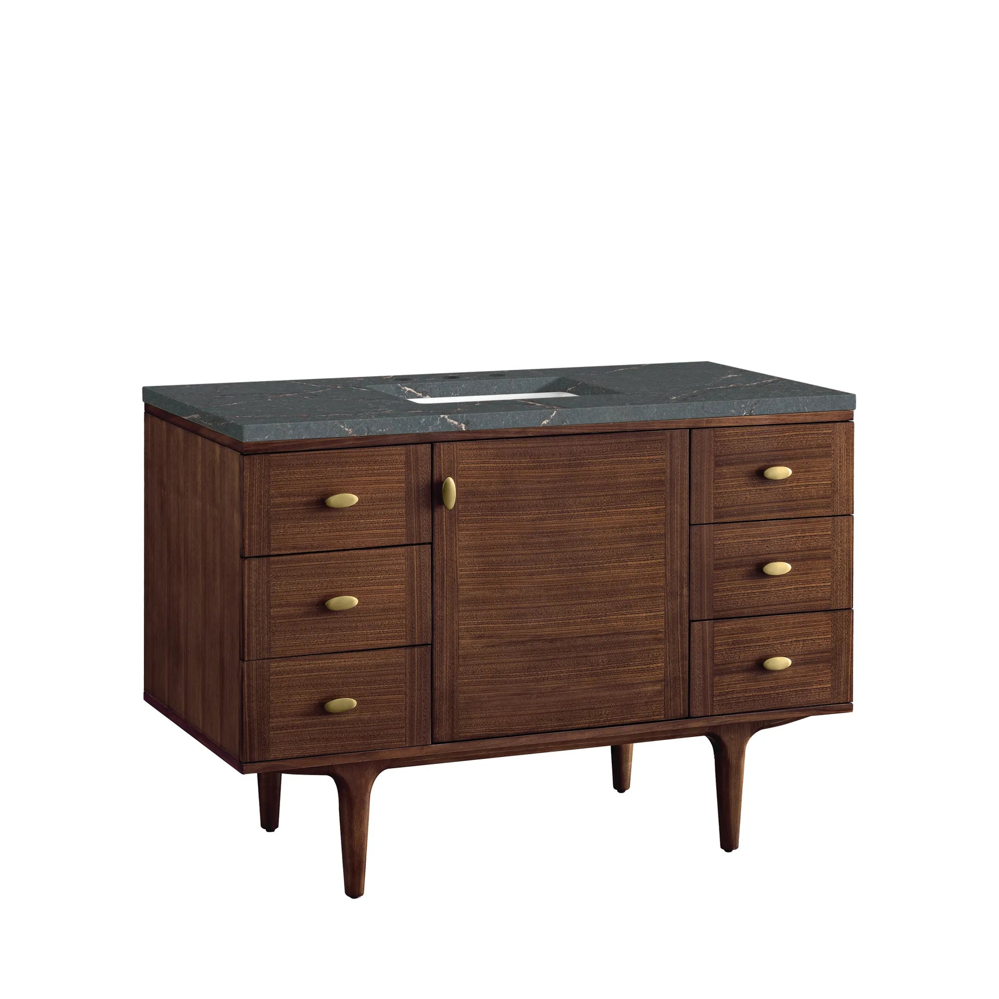 48" Amberly Single Vanity in Mid-Century Walnut-Parisien Bleu Silestone-8" Widespread image 9