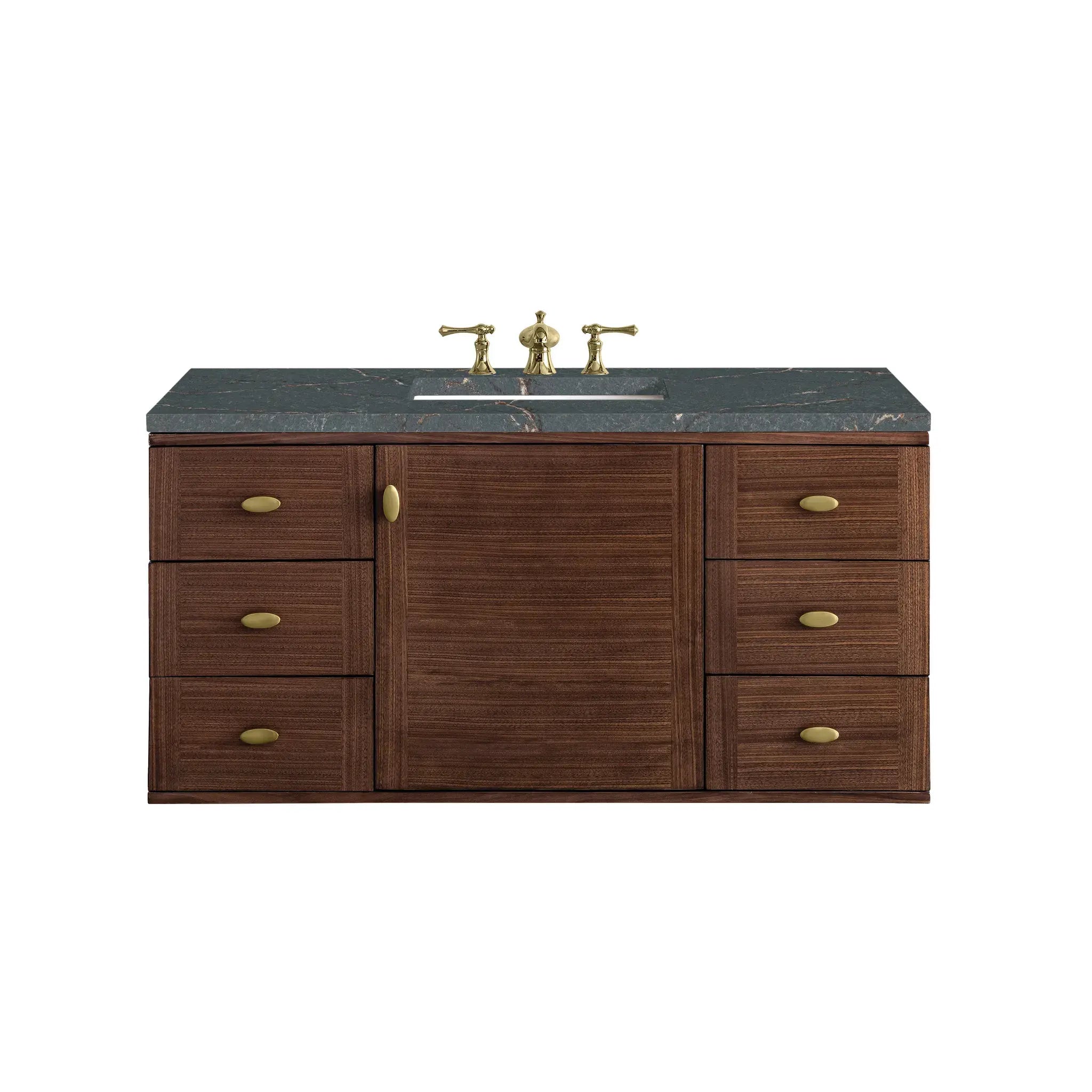 48" Amberly Single Vanity in Mid-Century Walnut w/FreePower Wireless Charger-Parisien Bleu Silestone-8" Widespread image 1