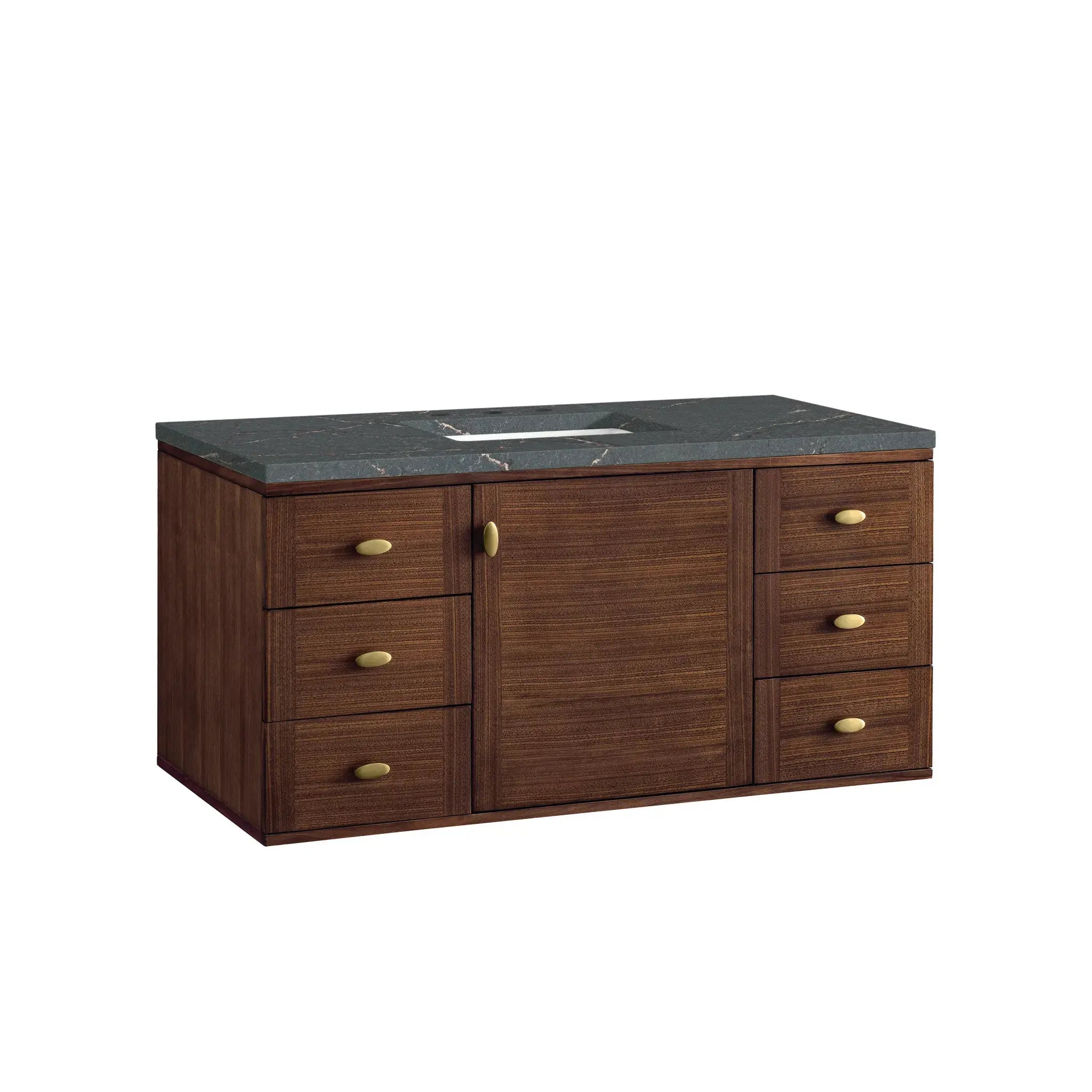 48" Amberly Single Vanity in Mid-Century Walnut w/FreePower Wireless Charger-Parisien Bleu Silestone-8" Widespread image 13